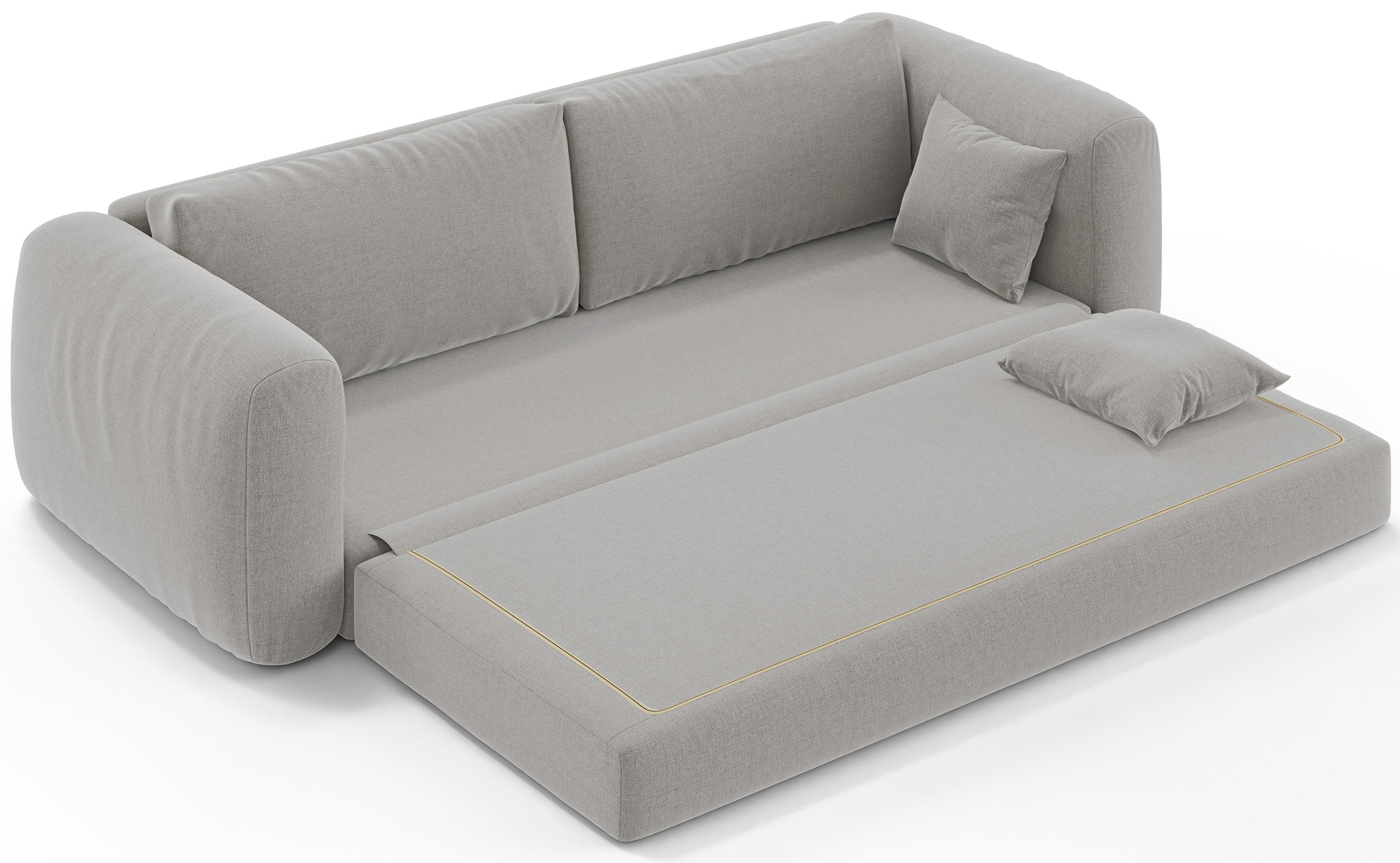 Dreisitziges ausklappbares Sofa Velera in grau-beigem Flechtmuster