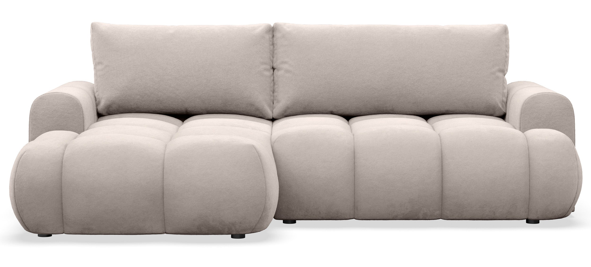 Ecksofa mit Schlaffunktion Ombo Mini, L-förmig, linksseitig, mit Stauraum, grau-beiger hydrophober Samt