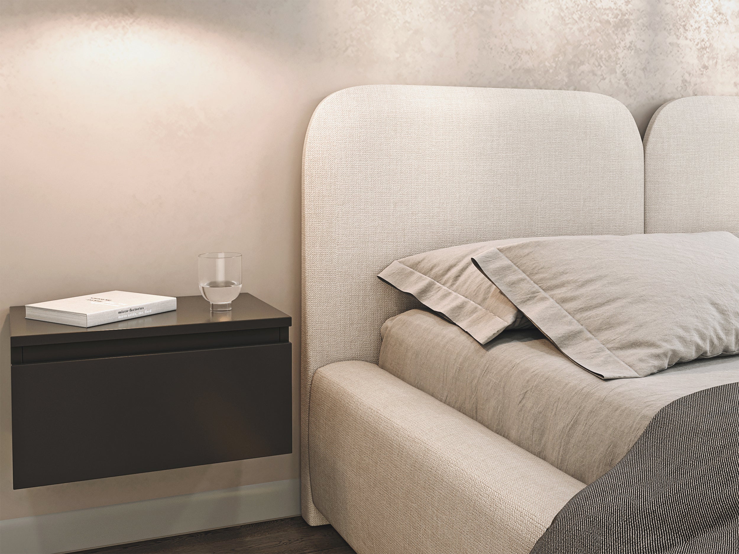 Polsterbett 160x200 cm Comoves in cremefarbenem Chenille