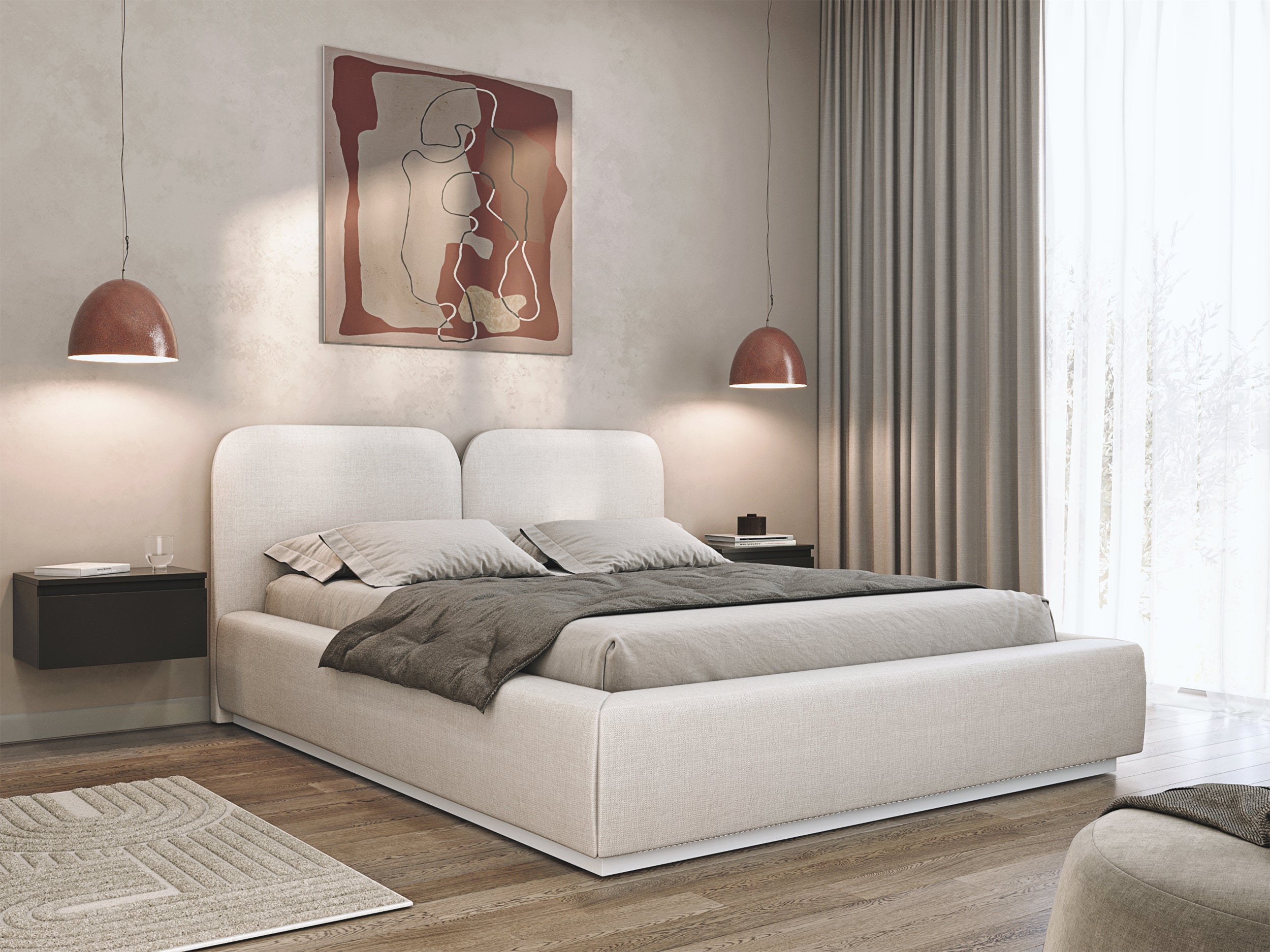 Polsterbett 160x200 cm Comoves in cremefarbenem Chenille