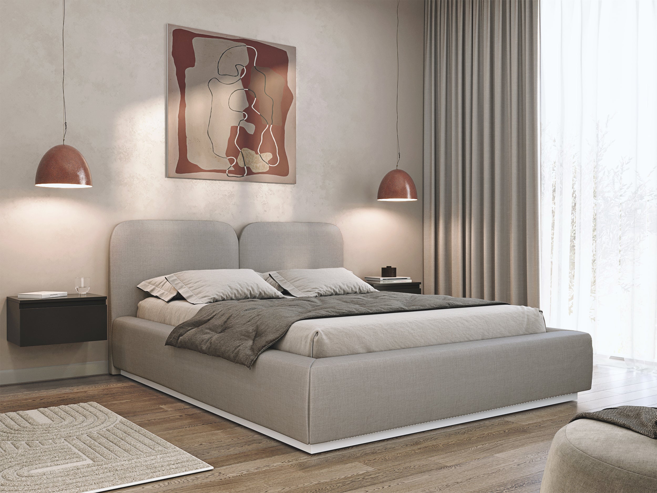 Polsterbett 160x200 cm Comoves, dunkelbeige Chenille