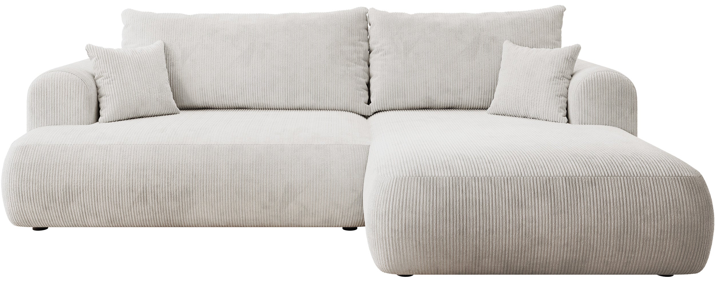 Ecksofa mit Schlaffunktion Ovo Cord, L-förmig, rechtsseitig, mit Stauraum, weißer Cordstoff
