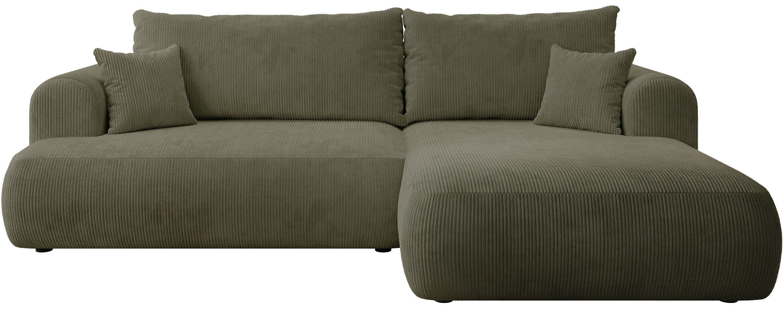 Ovo Cord Ecksofa mit Schlaffunktion, L-förmig, rechtsseitig, mit Stauraum, olivgrüner Cordstoff