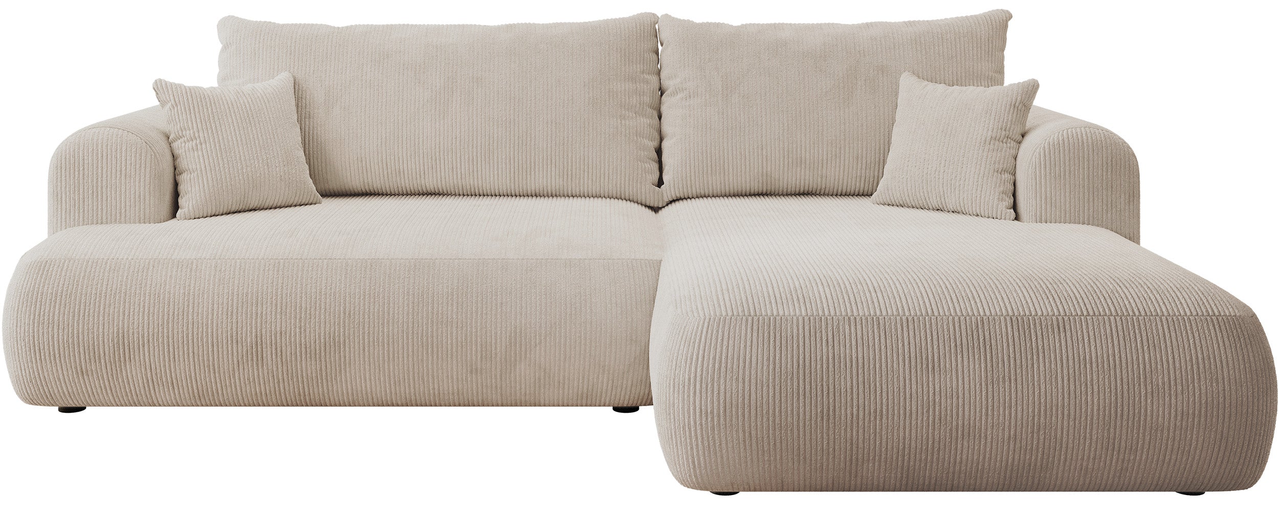 Ovo Cord Ecksofa mit Schlaffunktion, L-förmig, rechtsseitig, mit Stauraum, hellbeiger Cordstoff