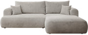 Ovo Cord Ecksofa mit Schlaffunktion, L-Form, rechtsseitig, mit Stauraum, grau-beiger Cordstoff