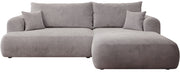 Ecksofa mit Schlafunktion Ovo Cord, L-förmig, rechtsseitig, mit Stauraum, hellgrauer Cordstoff