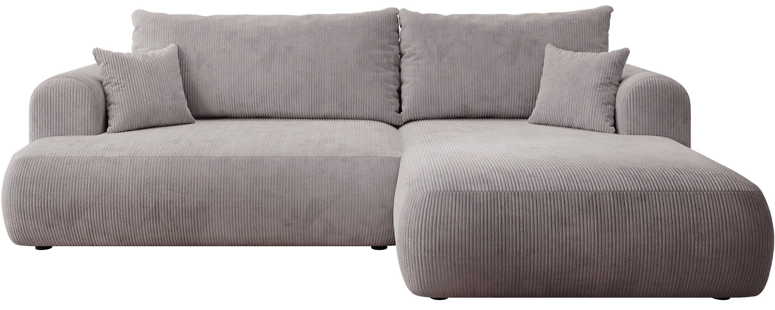 Ecksofa mit Schlafunktion Ovo Cord, L-förmig, rechtsseitig, mit Stauraum, hellgrauer Cordstoff