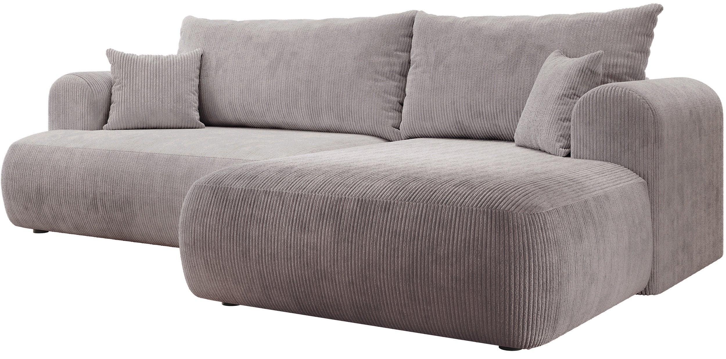 Ecksofa mit Schlafunktion Ovo Cord, L-förmig, rechtsseitig, mit Stauraum, hellgrauer Cordstoff