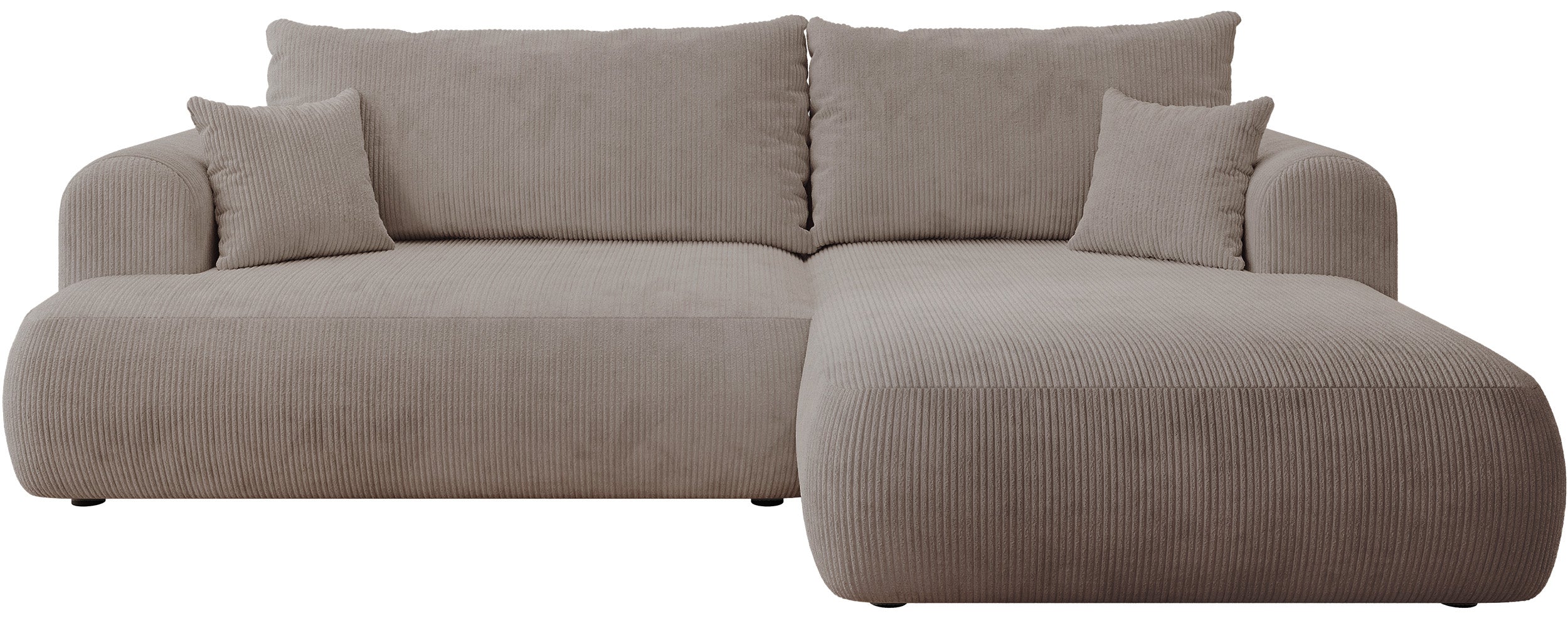 Ecksofa mit Schlaffunktion Ovo Cord, L-förmig, rechtsseitig, mit Stauraum, beiger Cordstoff