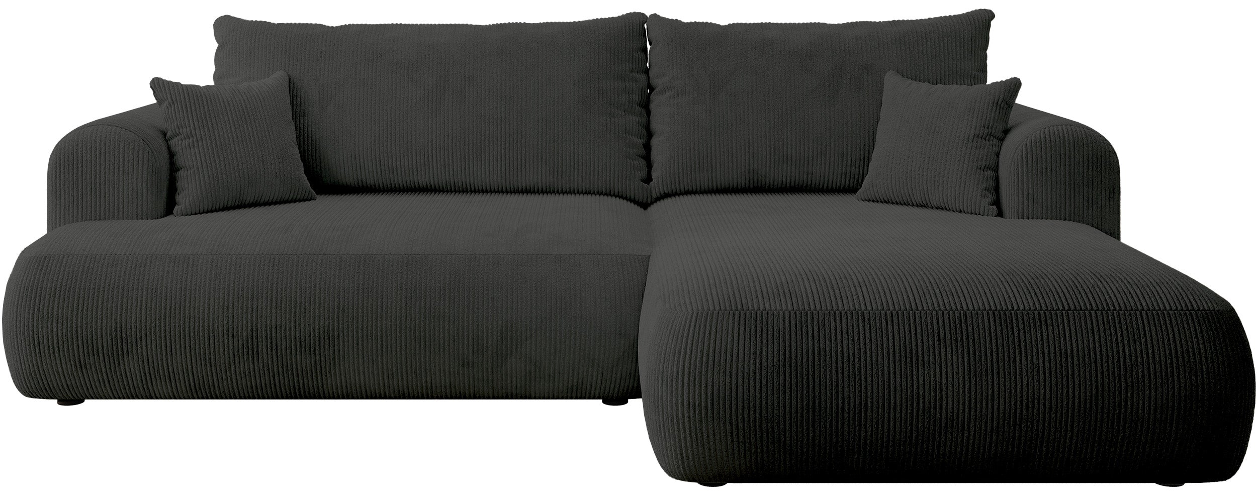 Ovo Cord Ecksofa mit Schlaffunktion, L-Form, rechtsseitig, mit Stauraum, dunkelgrauer Cordstoff