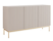 Drehtür-Kommode Linearis mit LED-Beleuchtung, 138 cm, Kaschmirfarben auf goldenen Beinen