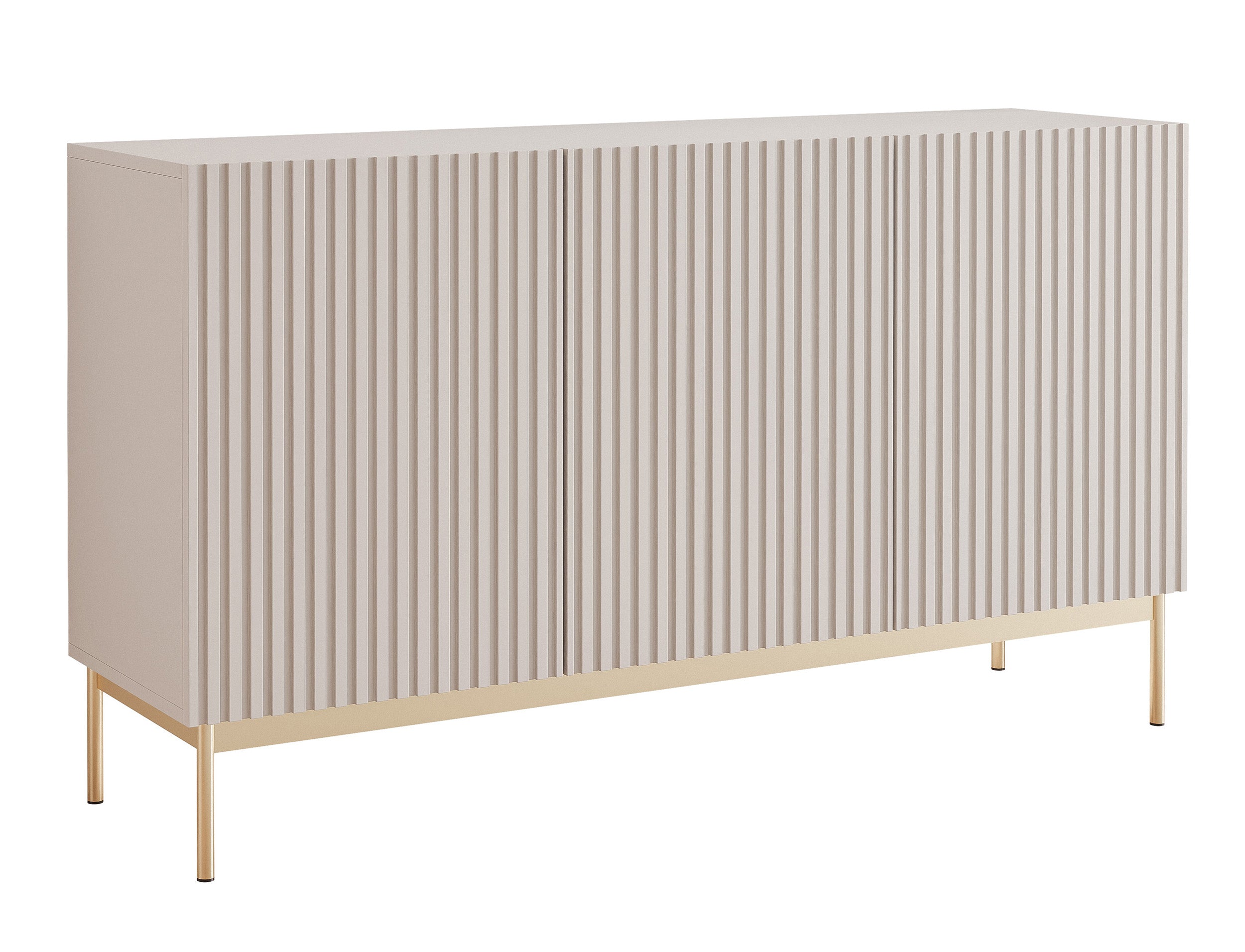Drehtür-Kommode Linearis mit LED-Beleuchtung, 138 cm, Kaschmirfarben auf goldenen Beinen