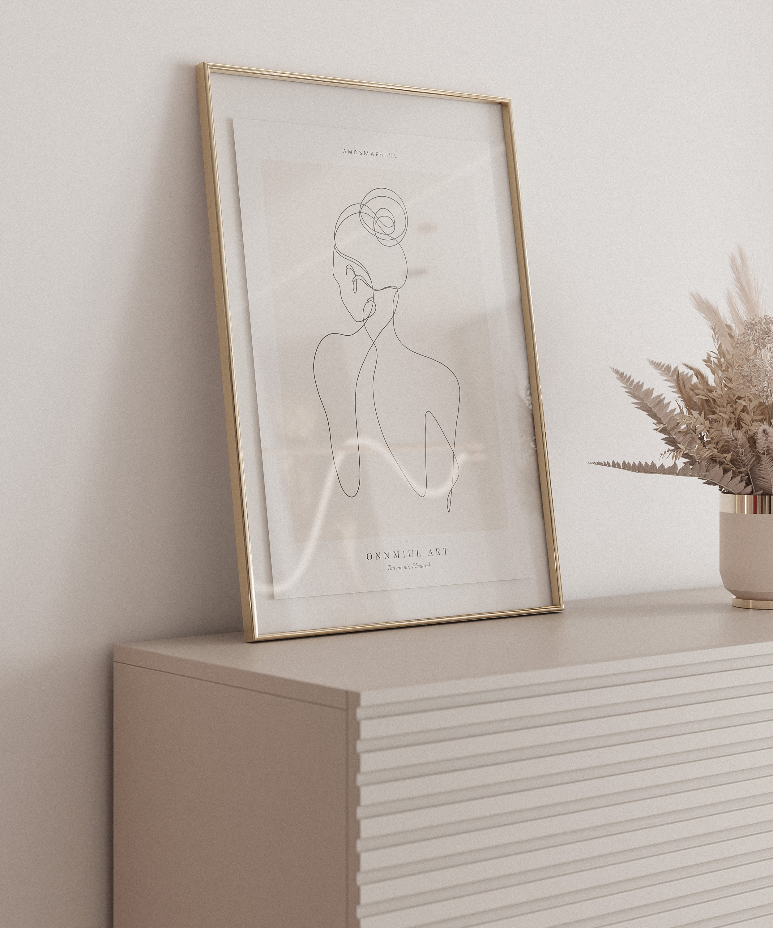 Zweittürige Kommode Linearis mit klappbarem Fach und LED-Beleuchtung, 92 cm, Kaschmir auf goldenen Beinen