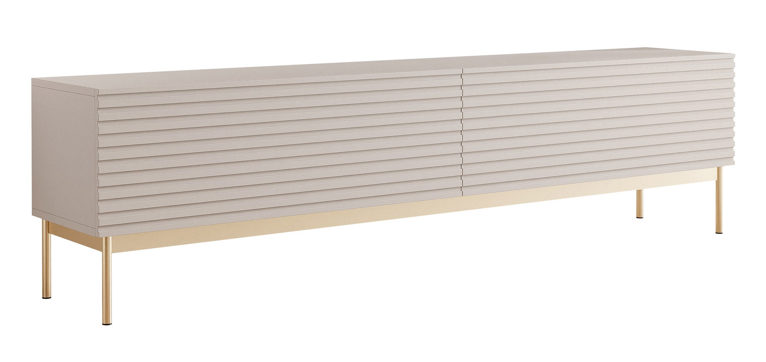 TV-Schrank Linearis mit zwei klappbaren Fächern und LED-Beleuchtung, 175 cm, Kaschmir auf goldenen Füßen