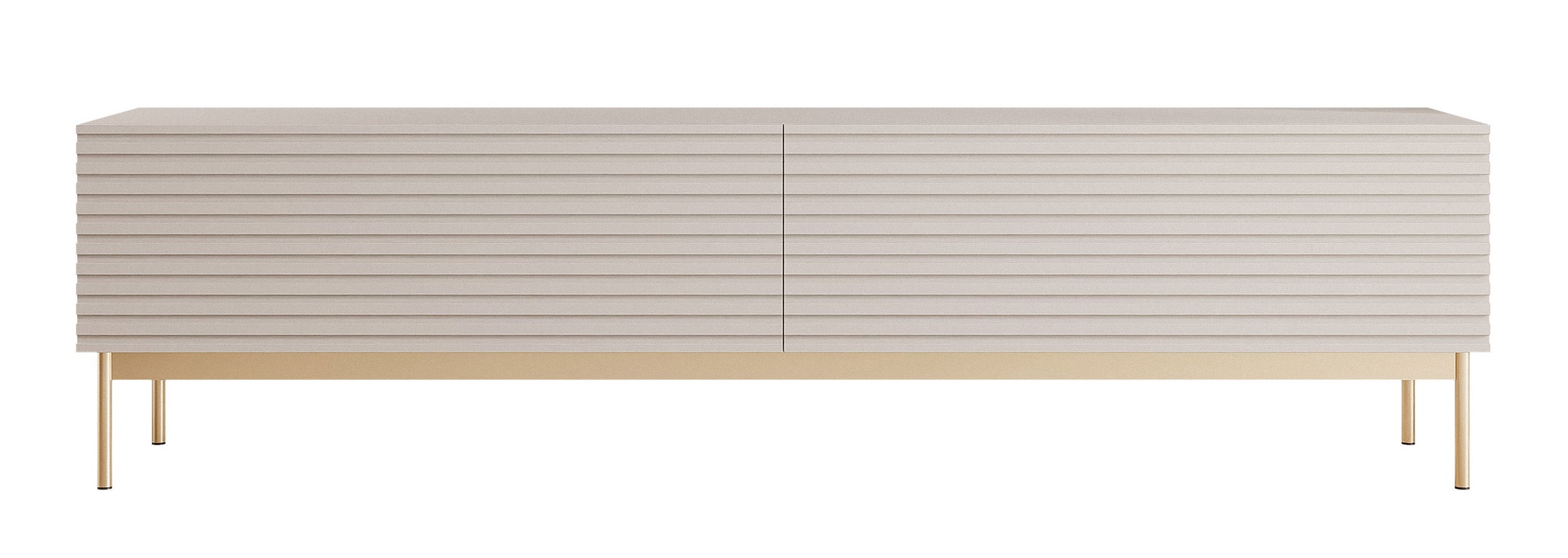 TV-Schrank Linearis mit zwei klappbaren Fächern und LED-Beleuchtung, 175 cm, Kaschmir auf goldenen Füßen