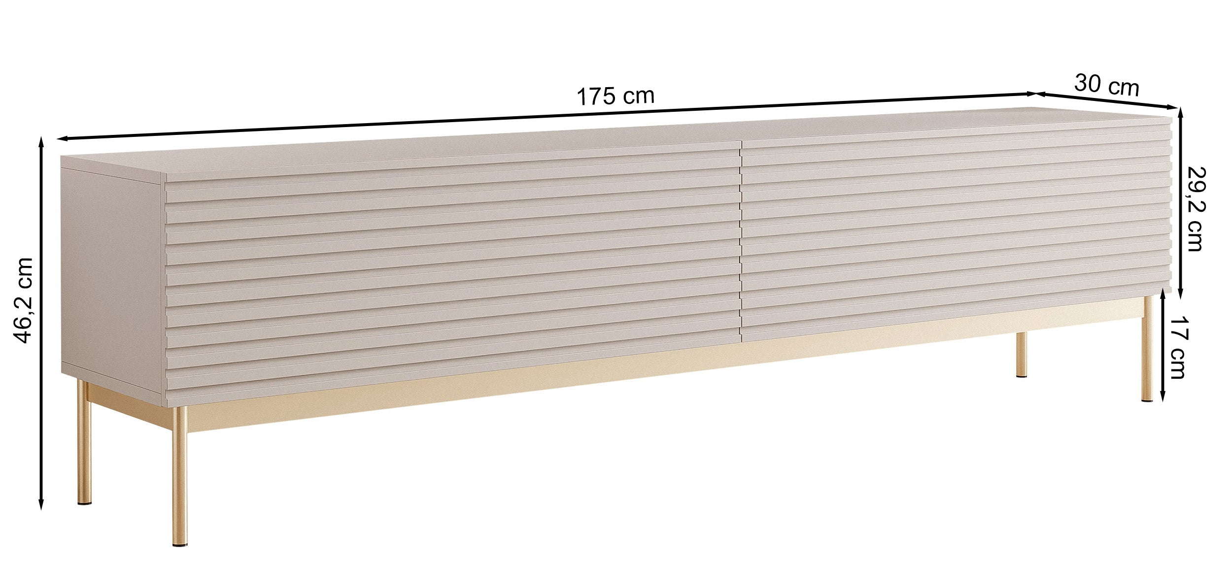TV-Schrank Linearis mit zwei klappbaren Fächern und LED-Beleuchtung, 175 cm, Kaschmir auf goldenen Füßen