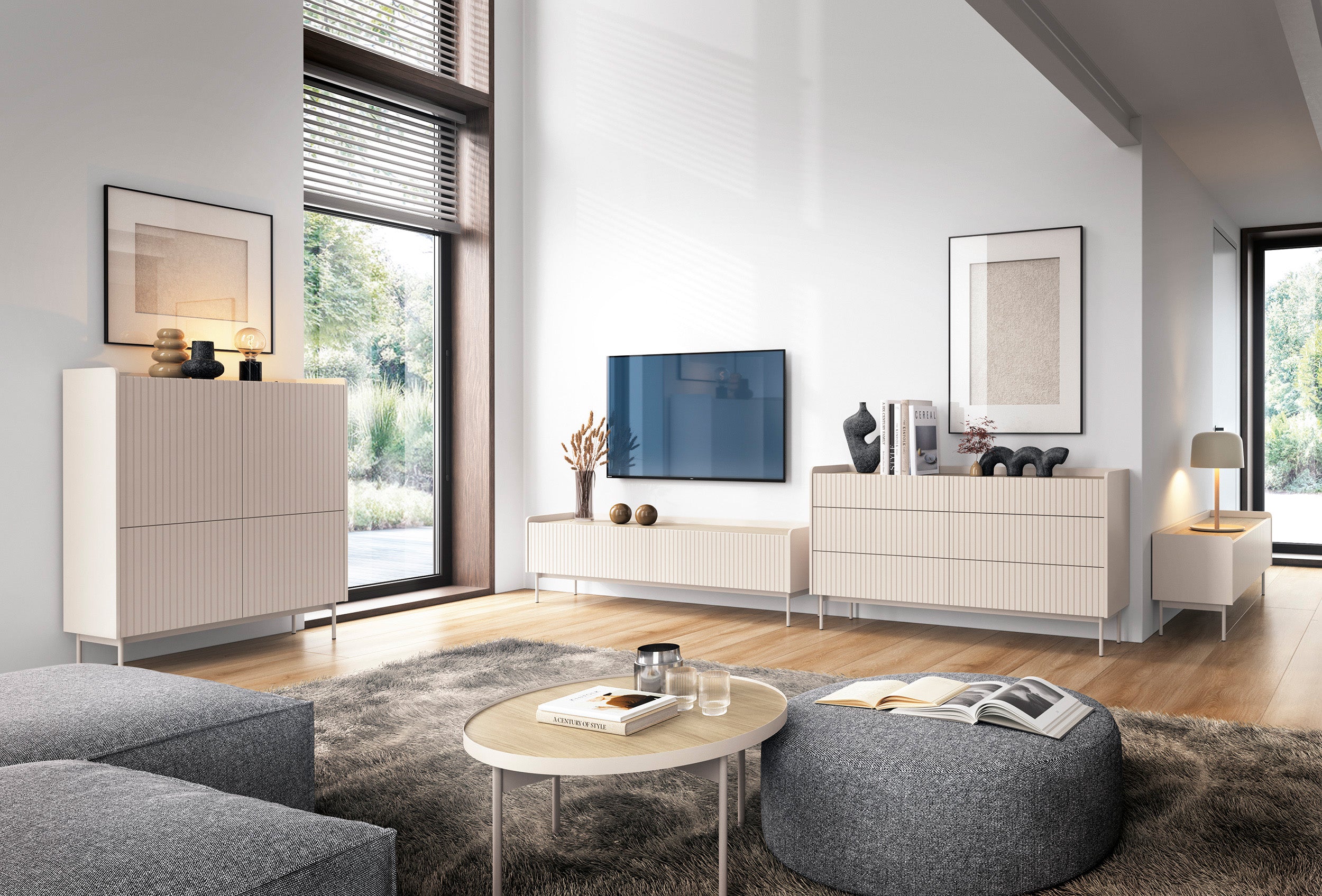 Kommode Liwelo mit sechs Schubladen, 153 cm, grau-beige