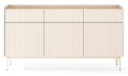 Drehtür-Kommode Liwelo mit drei Schubladen, 153 cm, grau-beige