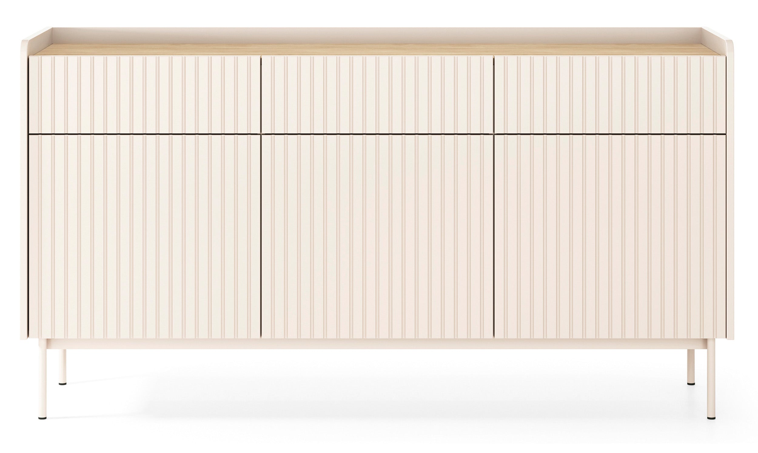 Drehtür-Kommode Liwelo mit drei Schubladen, 153 cm, grau-beige
