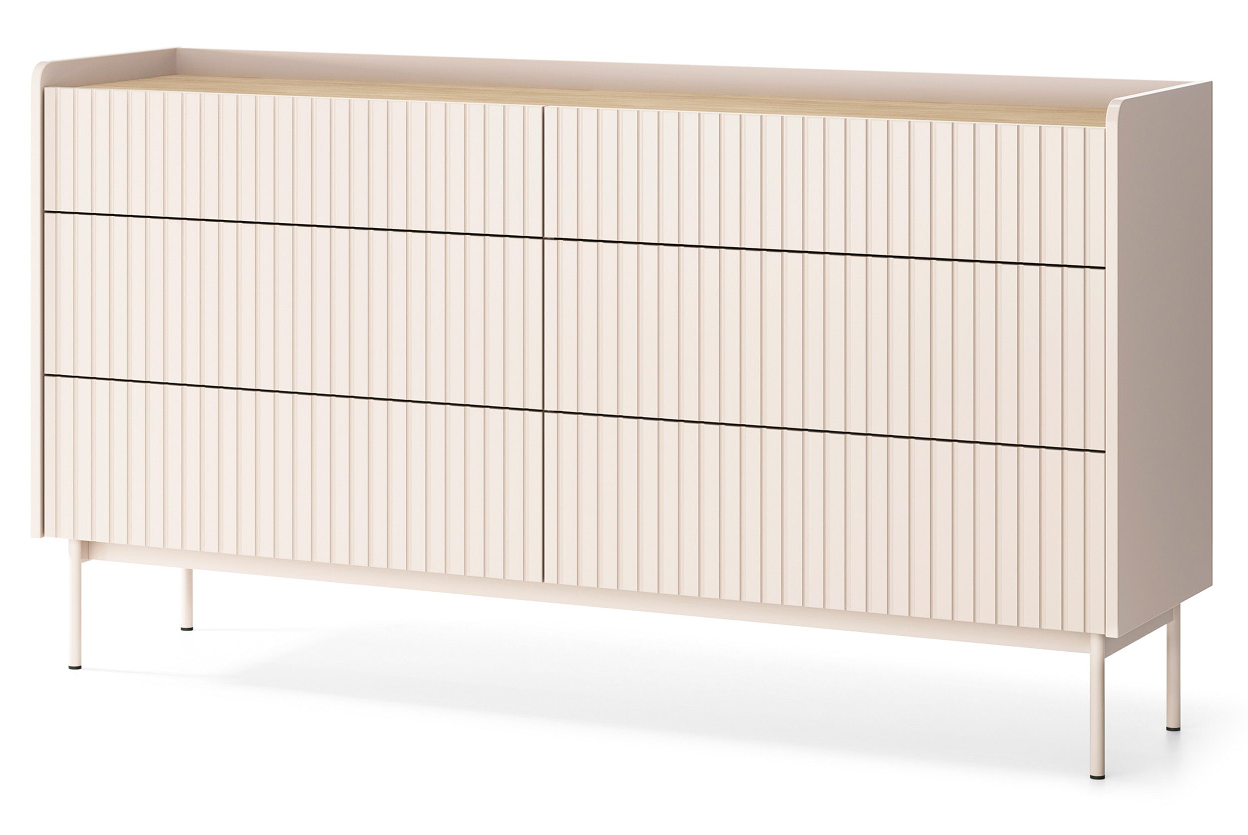 Kommode Liwelo mit sechs Schubladen, 153 cm, grau-beige