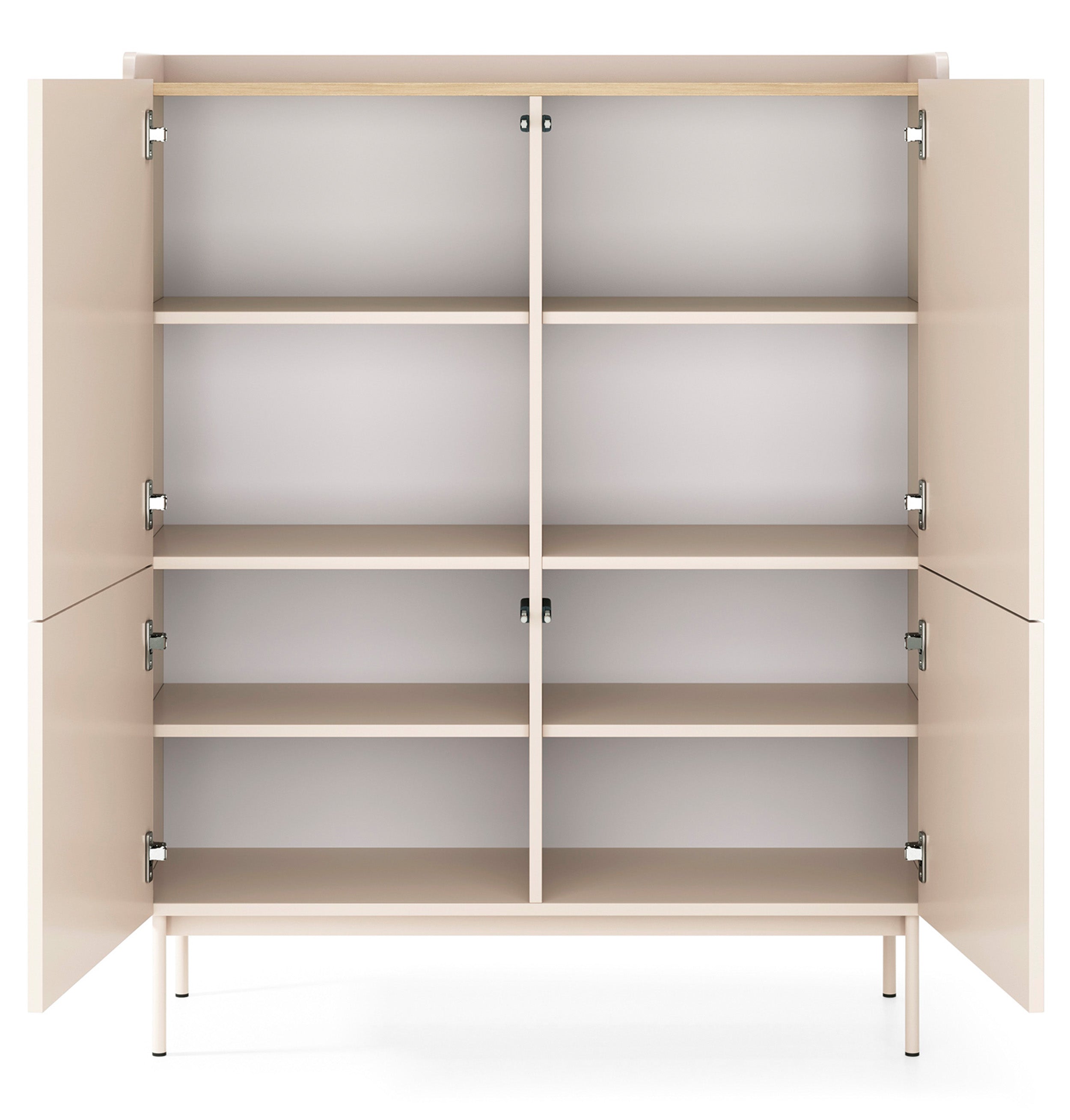 Hohe Liwelo-Kommode mit vier Türen in Grau-Beige