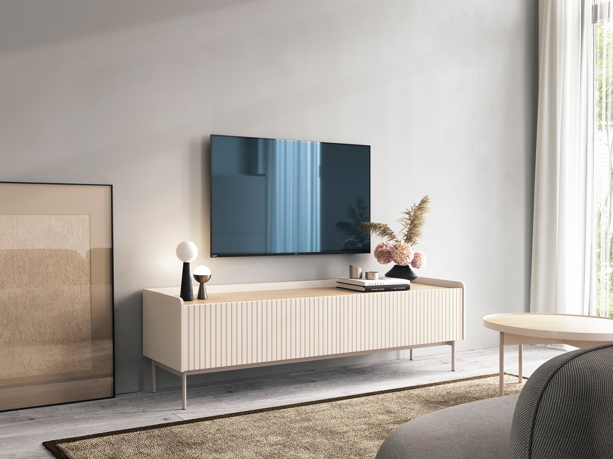 TV-Schrank Liwelo, zweiflügelig, 181 cm, grau-beige