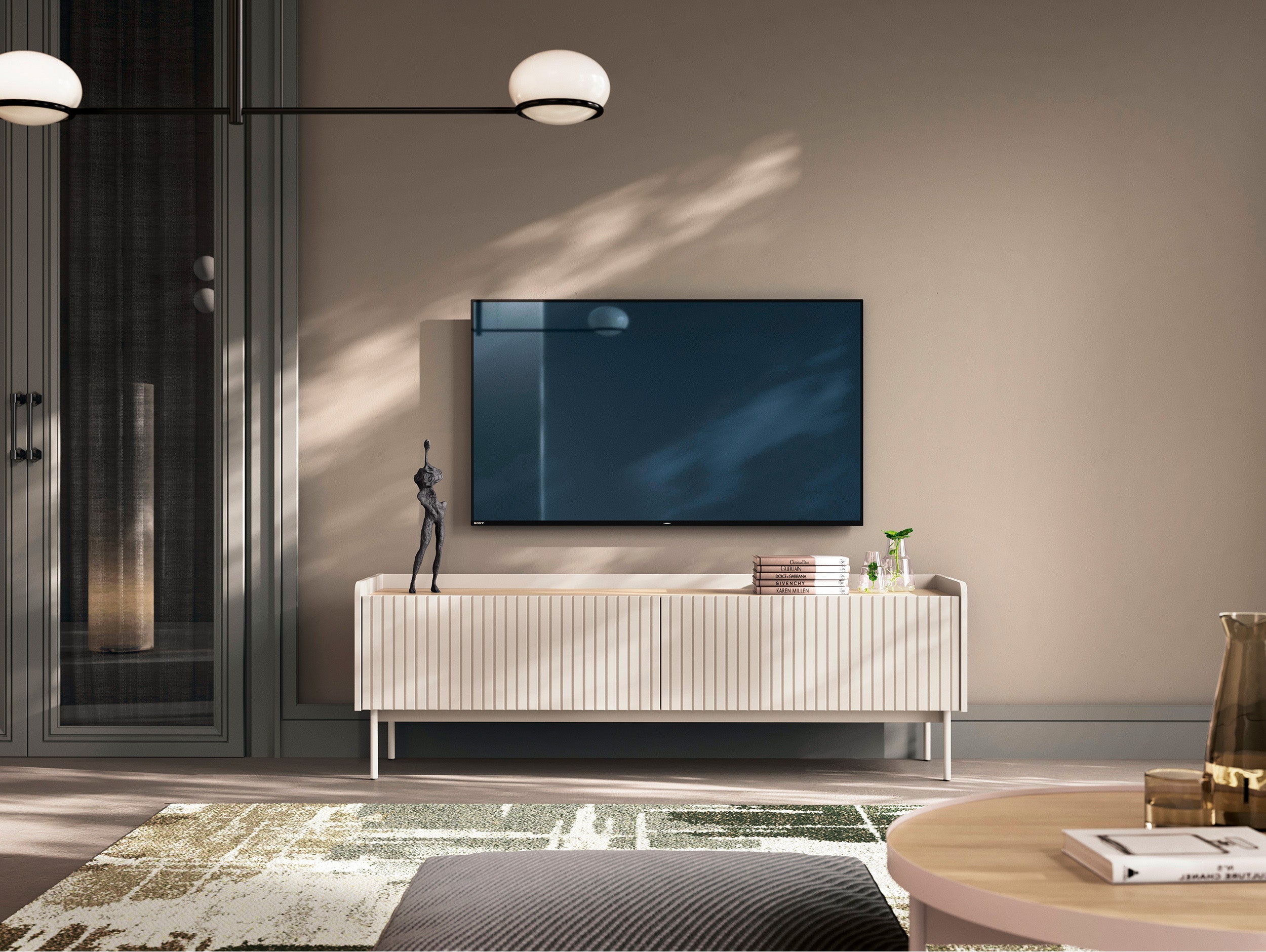 Liwelo TV-Schrank mit zwei Türen, 153 cm, grau-beige