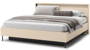 Trend-Bett 180x200 cm, gerillt, mit Stauraum und Beleuchtung, sandbeige / schwarz