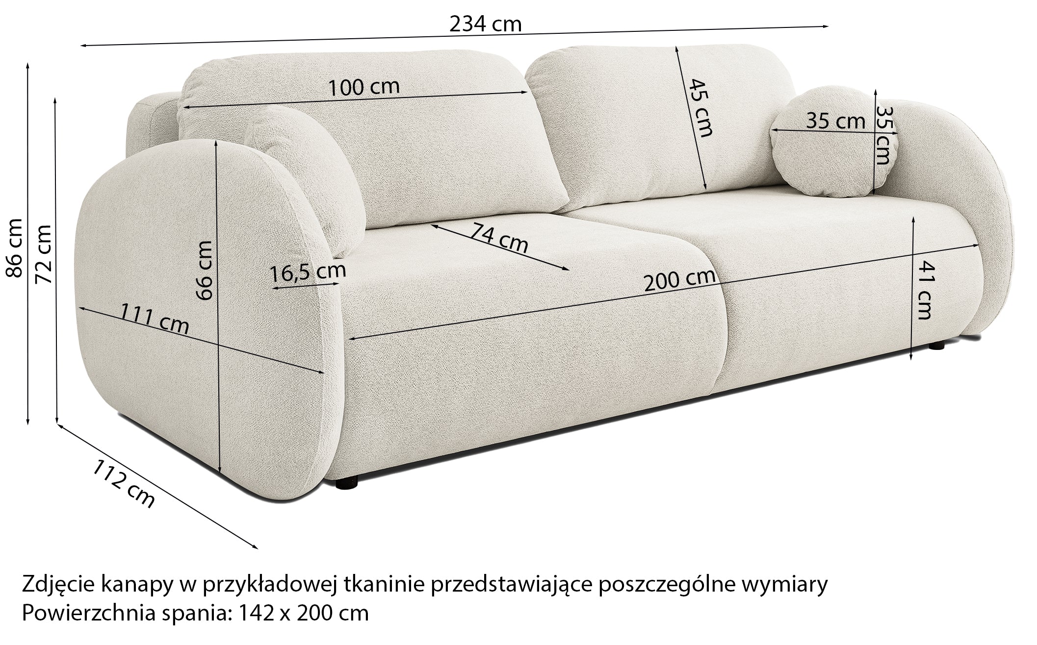 Dreisitziges ausklappbares Sofa Ovally mit Stauraum, beige Chenille