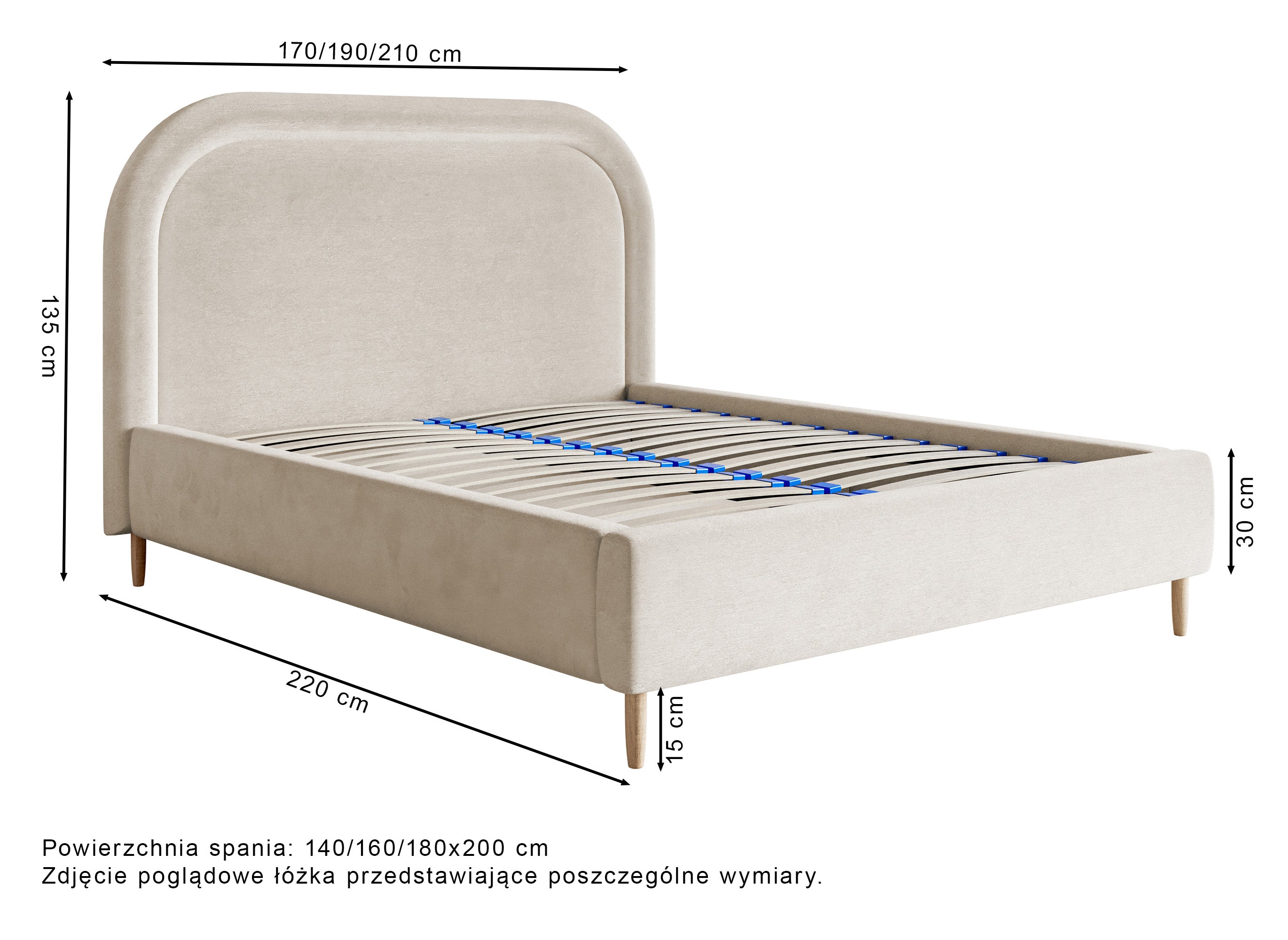 Polsterbett 160x200 cm Loreo mit Stauraum, grau-beiger hydrophober Samt