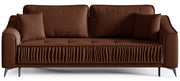 Ausziehbare Dreisitzer-Couch Louisos mit Stauraum, kupferfarbener Veloursstoff, wasserabweisend