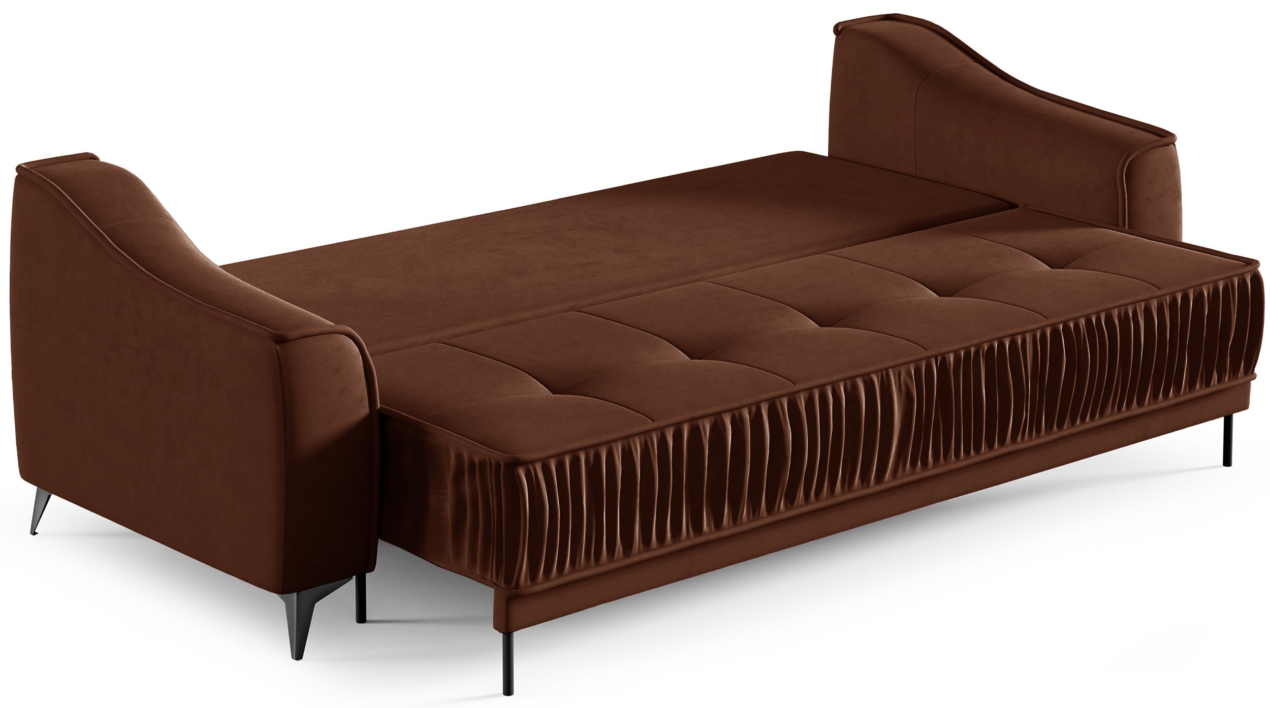 Ausziehbare Dreisitzer-Couch Louisos mit Stauraum, kupferfarbener Veloursstoff, wasserabweisend