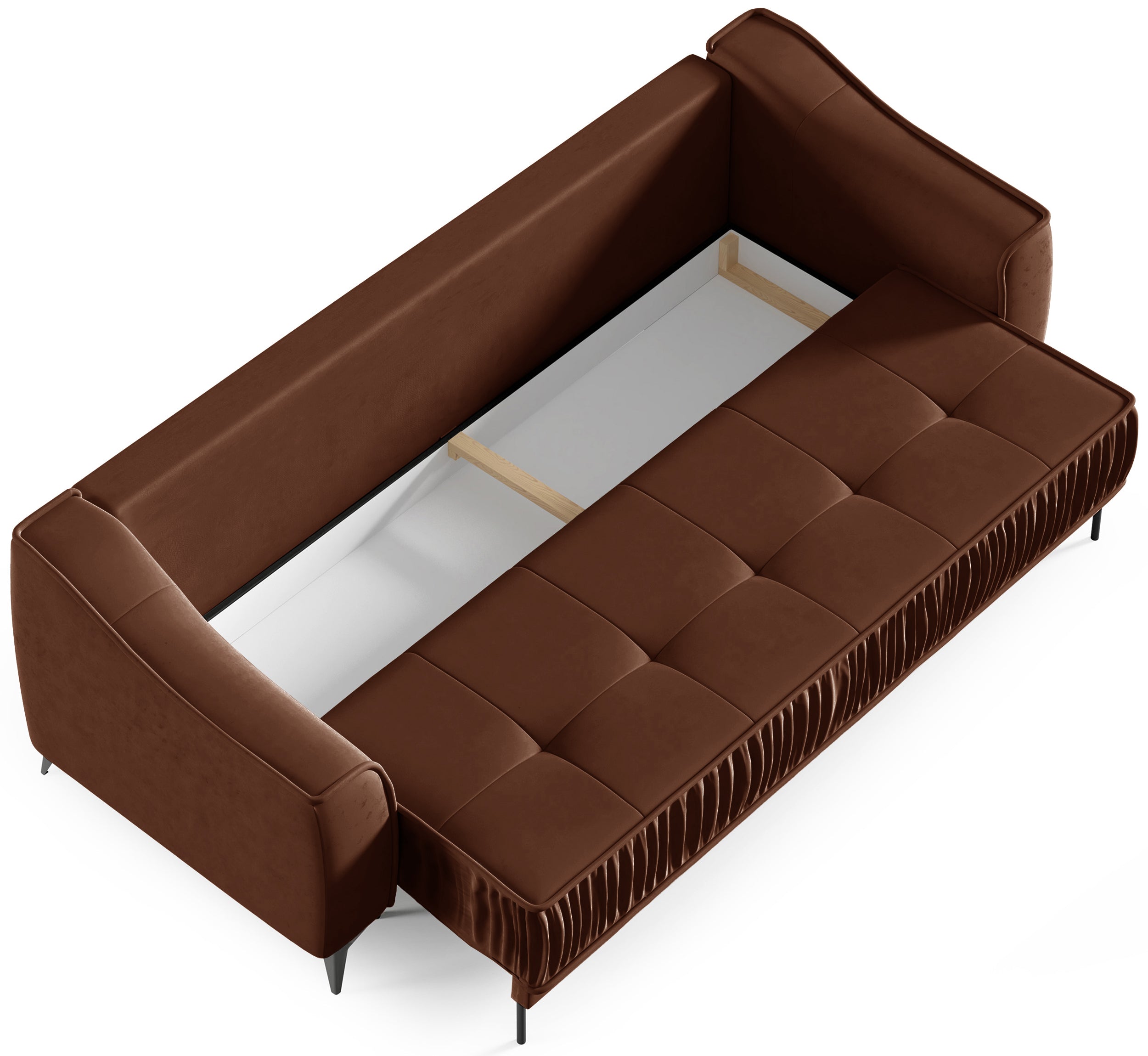 Ausziehbare Dreisitzer-Couch Louisos mit Stauraum, kupferfarbener Veloursstoff, wasserabweisend