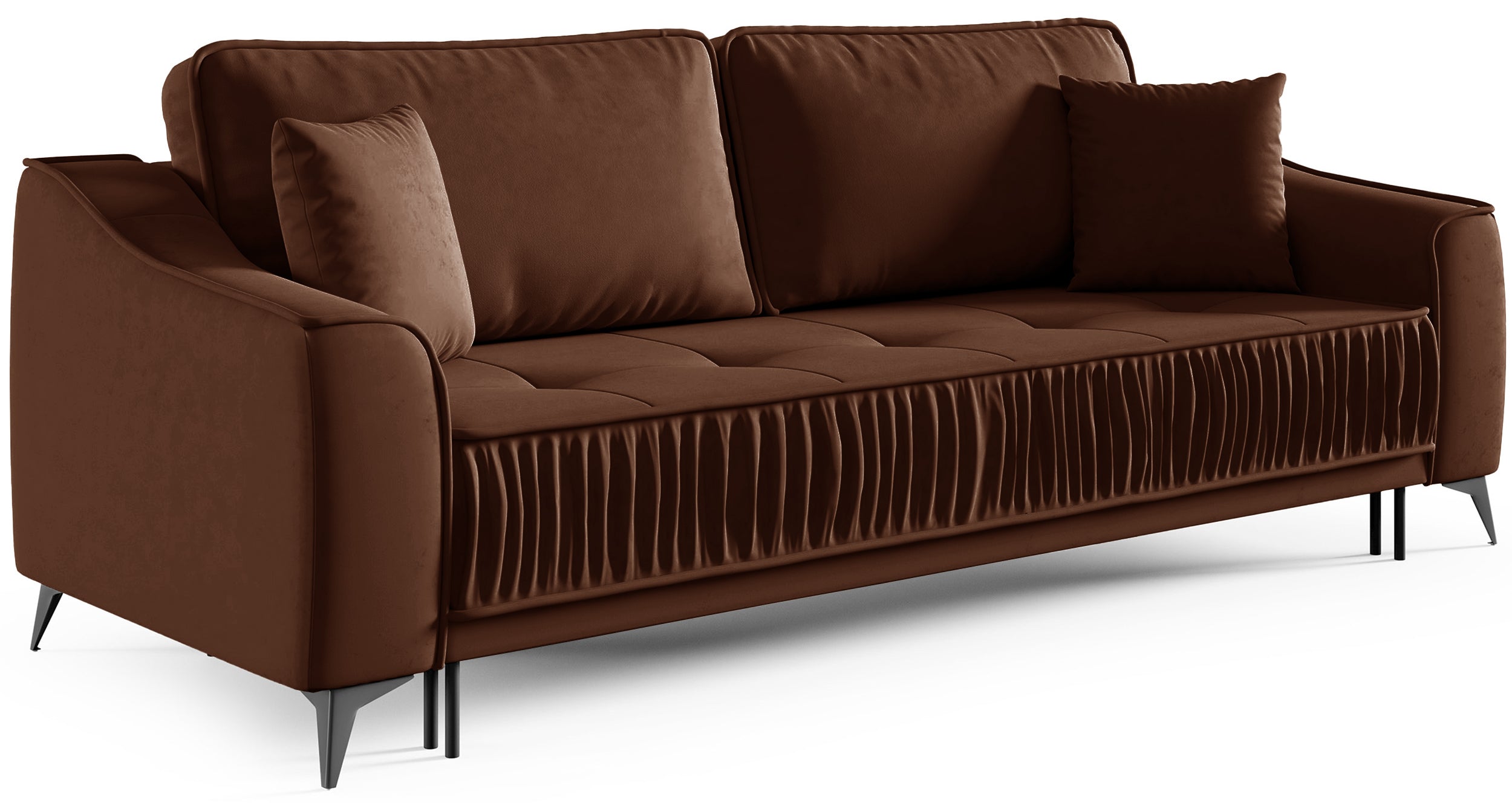 Ausziehbare Dreisitzer-Couch Louisos mit Stauraum, kupferfarbener Veloursstoff, wasserabweisend