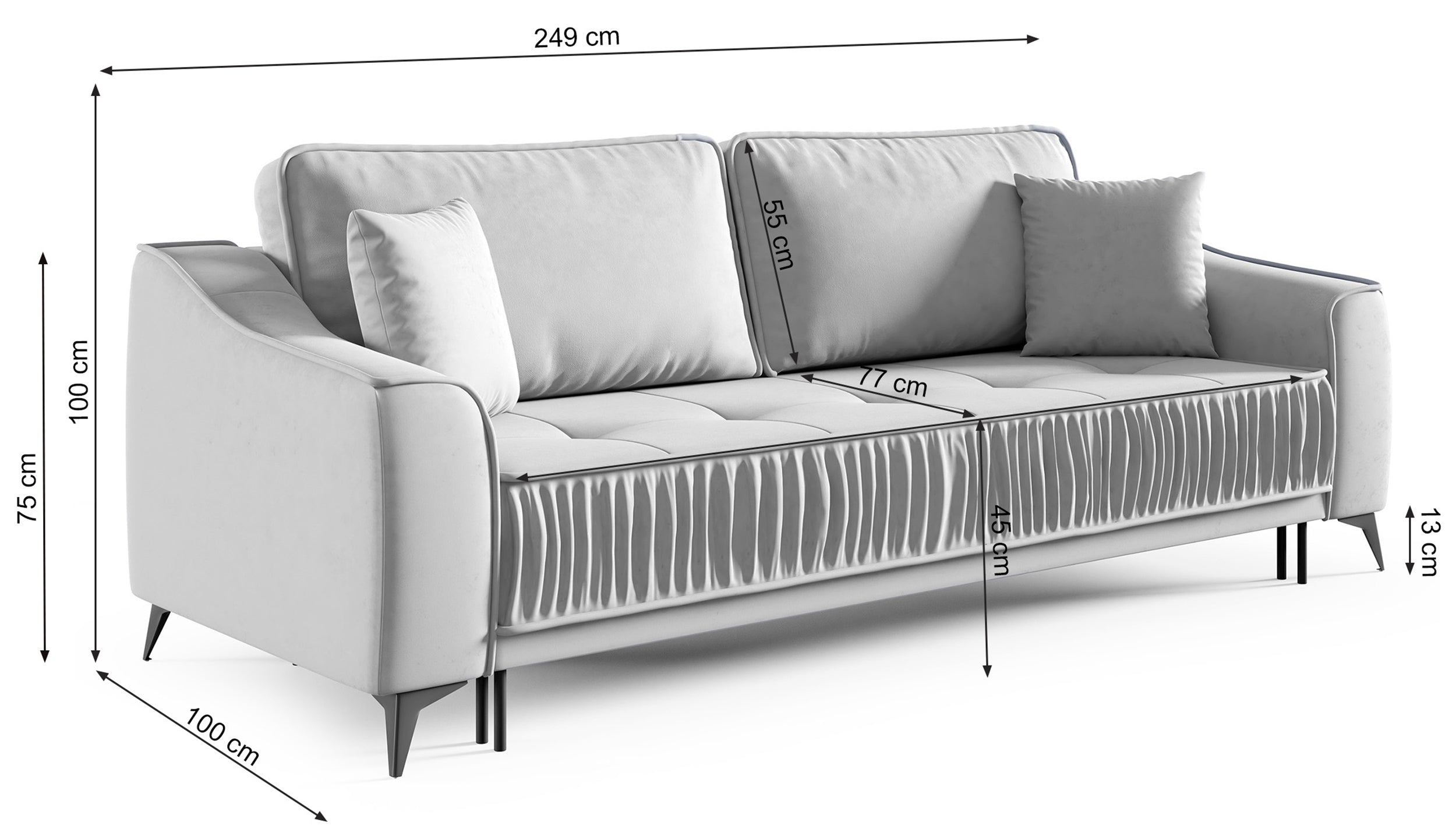 Ausziehbare Dreisitzer-Couch Louisos mit Stauraum, kupferfarbener Veloursstoff, wasserabweisend