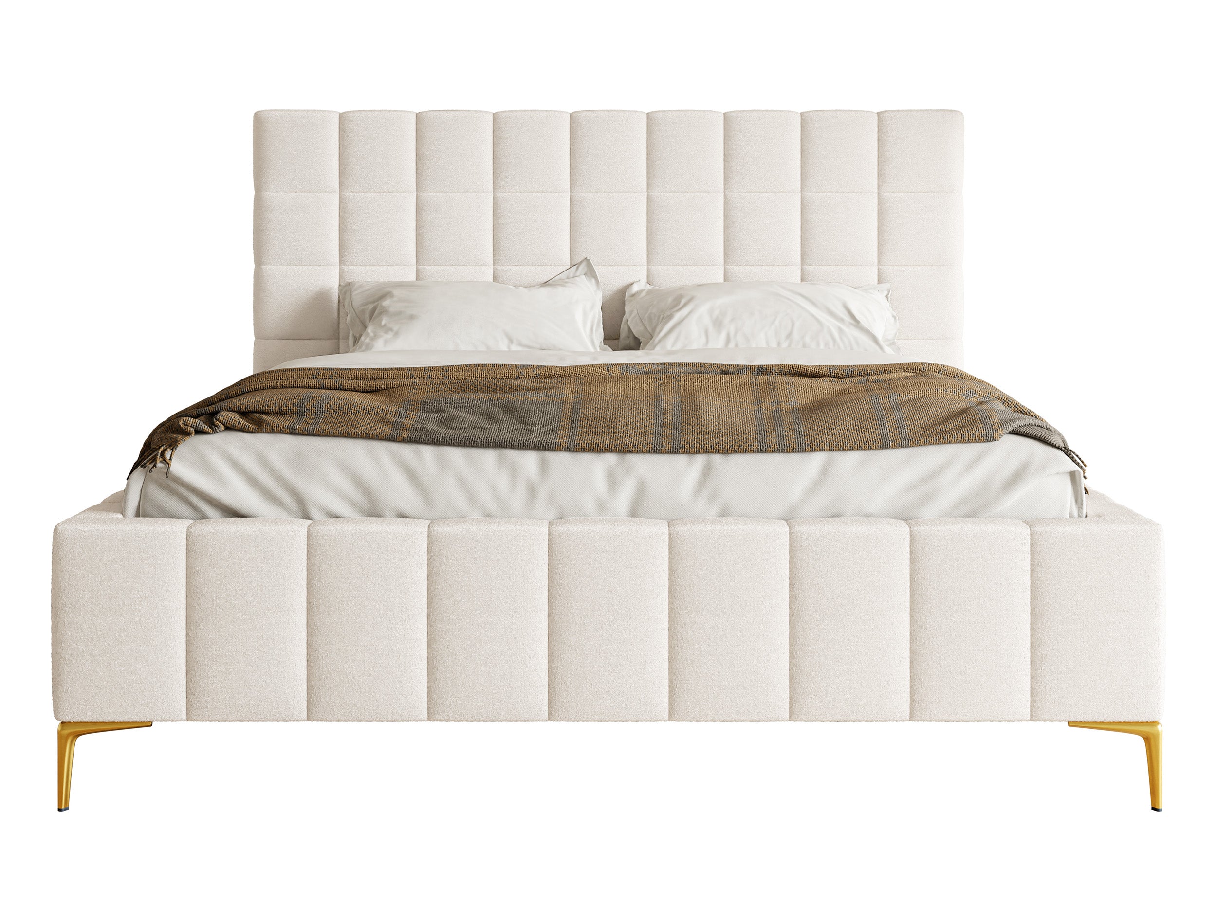 Polsterbett 140x200 cm Szejlo mit Stauraum, Metallrahmen, cremefarbener Chenillebezug