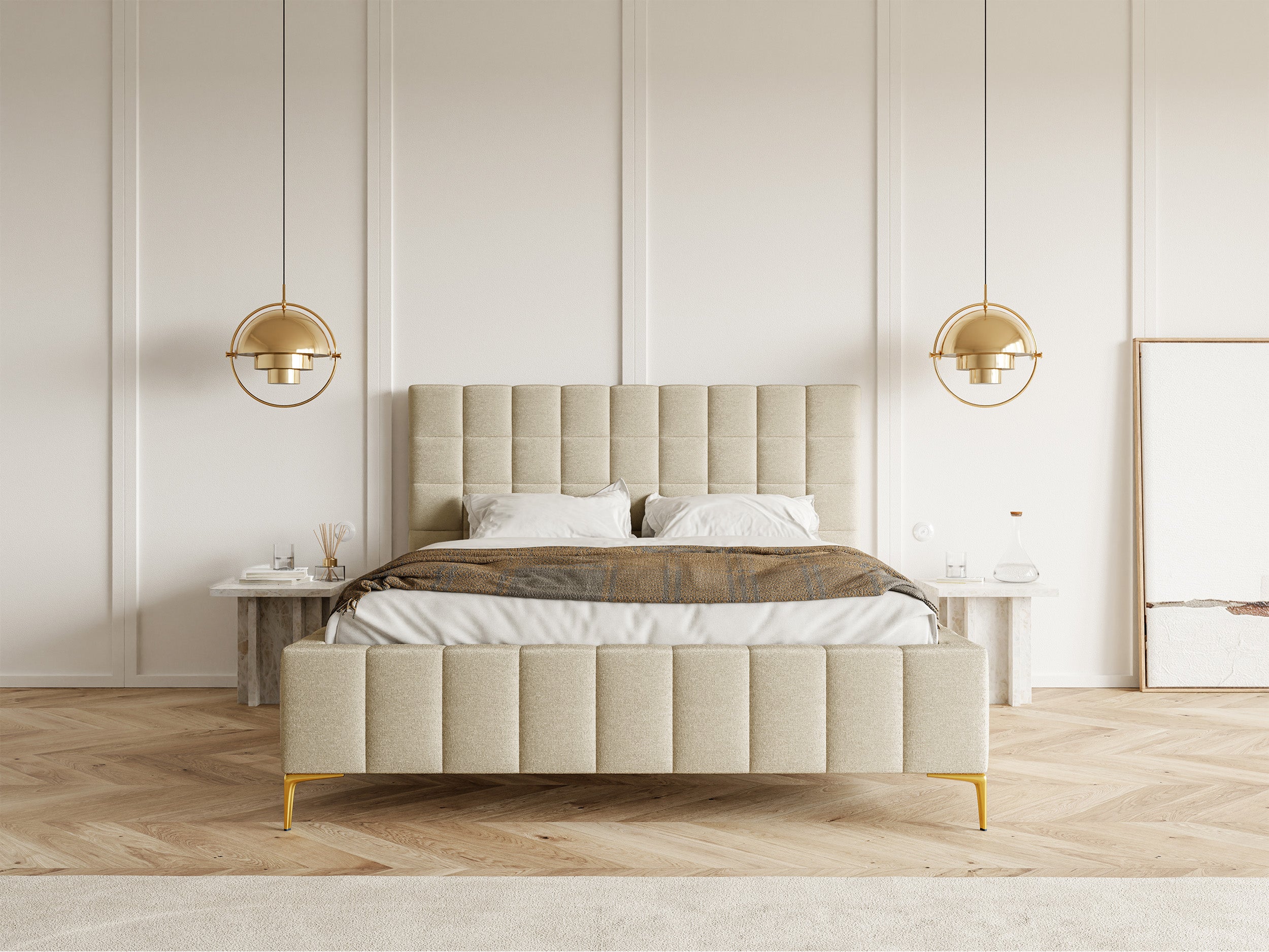 Polsterbett 140x200 cm Szejlo mit Stauraum, Metallrahmen, beige Chenille