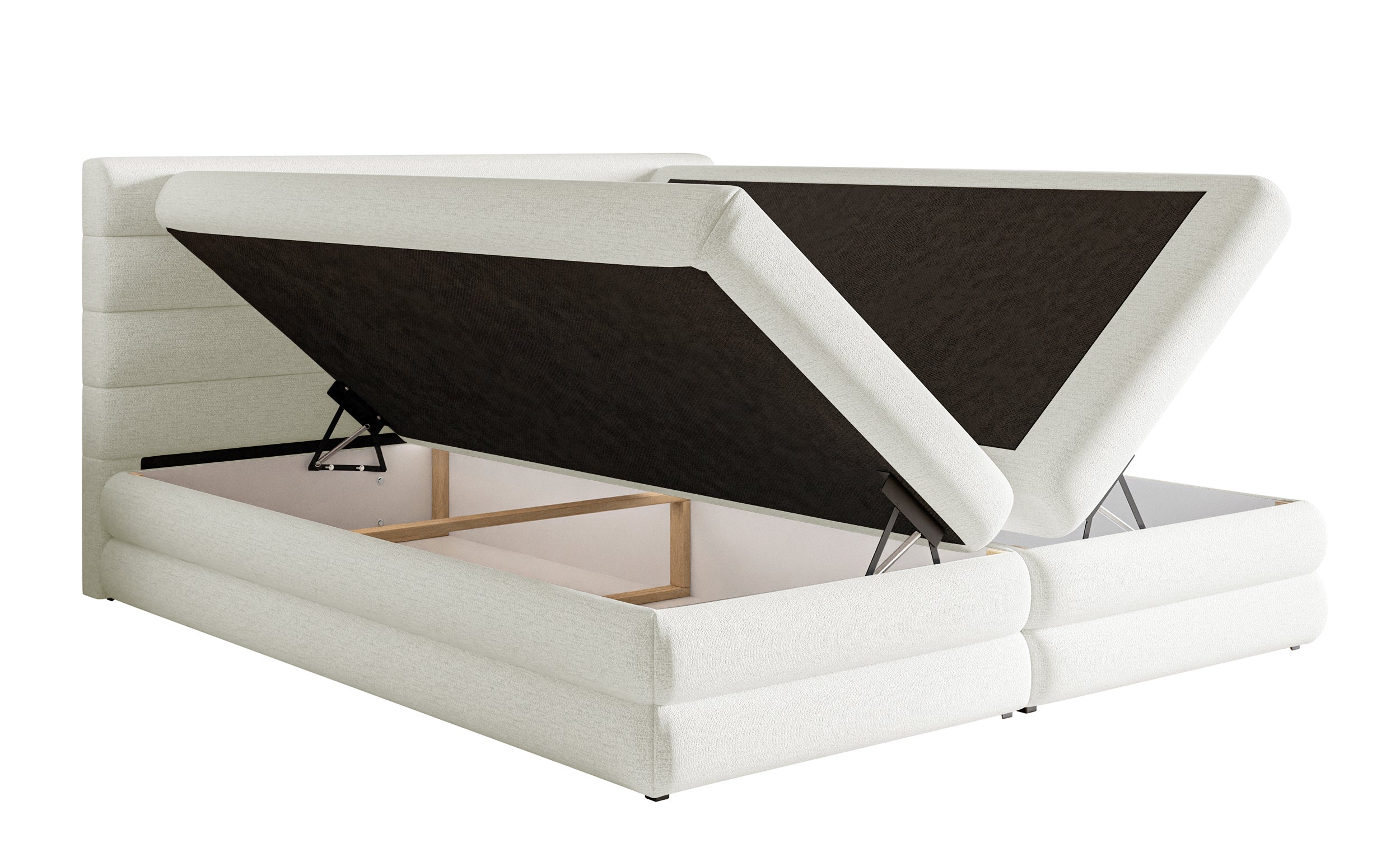 Kontinentalbett 140x200 cm Alegre mit Topper und zwei Aufbewahrungsboxen, weiß, hydrophobes Chenille