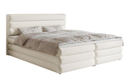 Kontinentales Bett 140x200 cm Alegre mit Topper und zwei Aufbewahrungsboxen, hellbeiger hydrophober Chenillestoff