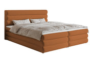 Kontinentales Bett 180x200 cm Alegre mit Topper und zwei Aufbewahrungsboxen, kupferfarbener hydrophober Chenillestoff