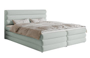 Kontinentalbett 160x200 cm Alegre mit Topper und zwei Aufbewahrungsboxen, hellgrauer hydrophober Chenillestoff