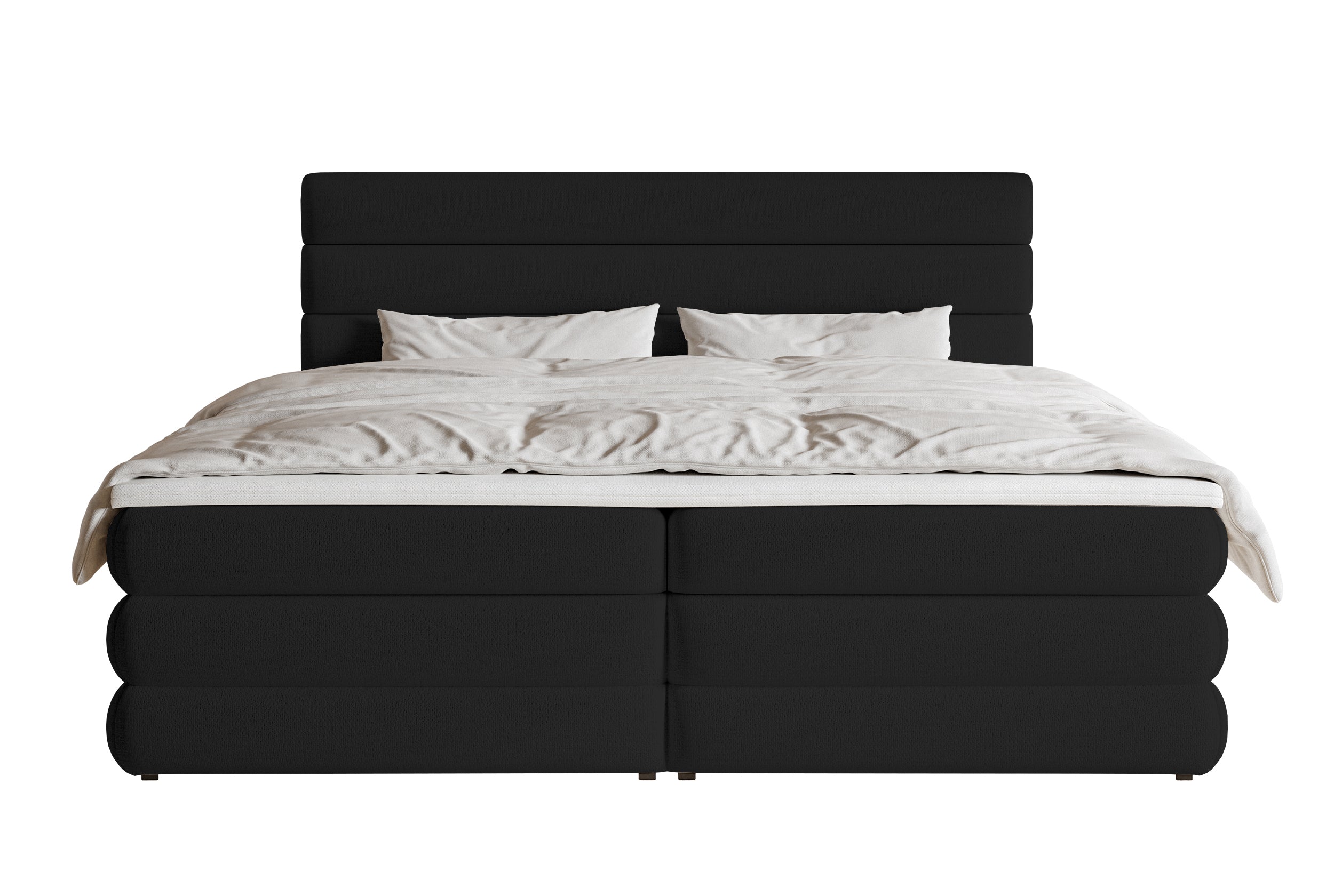 Kontinentales Bett 160x200 cm Alegre mit Topper und zwei Stauraumfächern, schwarzer hydrophober Chenillebezug