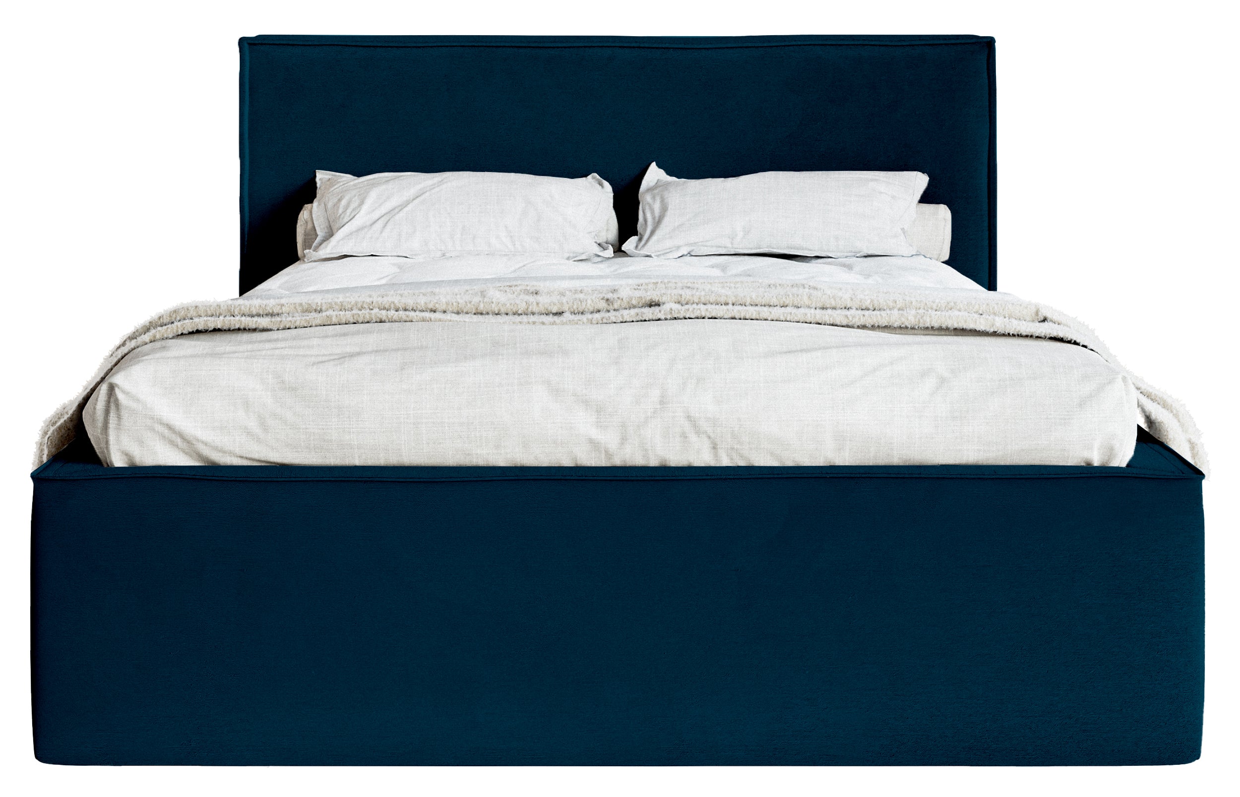 Polsterbett 140x200 cm Lucera mit Stauraum, marineblauer Samt, wasserabweisend