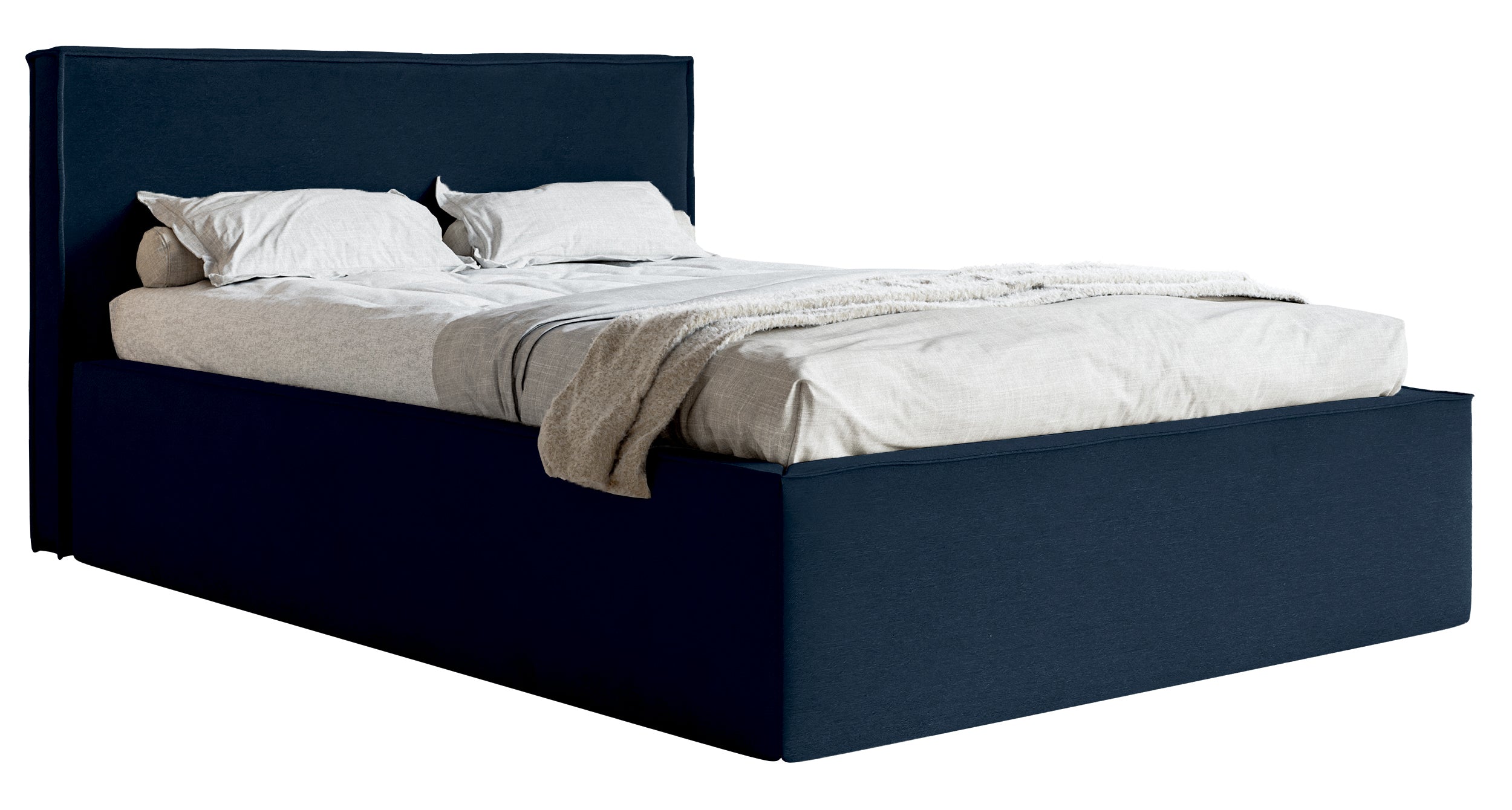 Polsterbett 140x200 cm Lucera mit Stauraum, marineblauer Samt, wasserabweisend