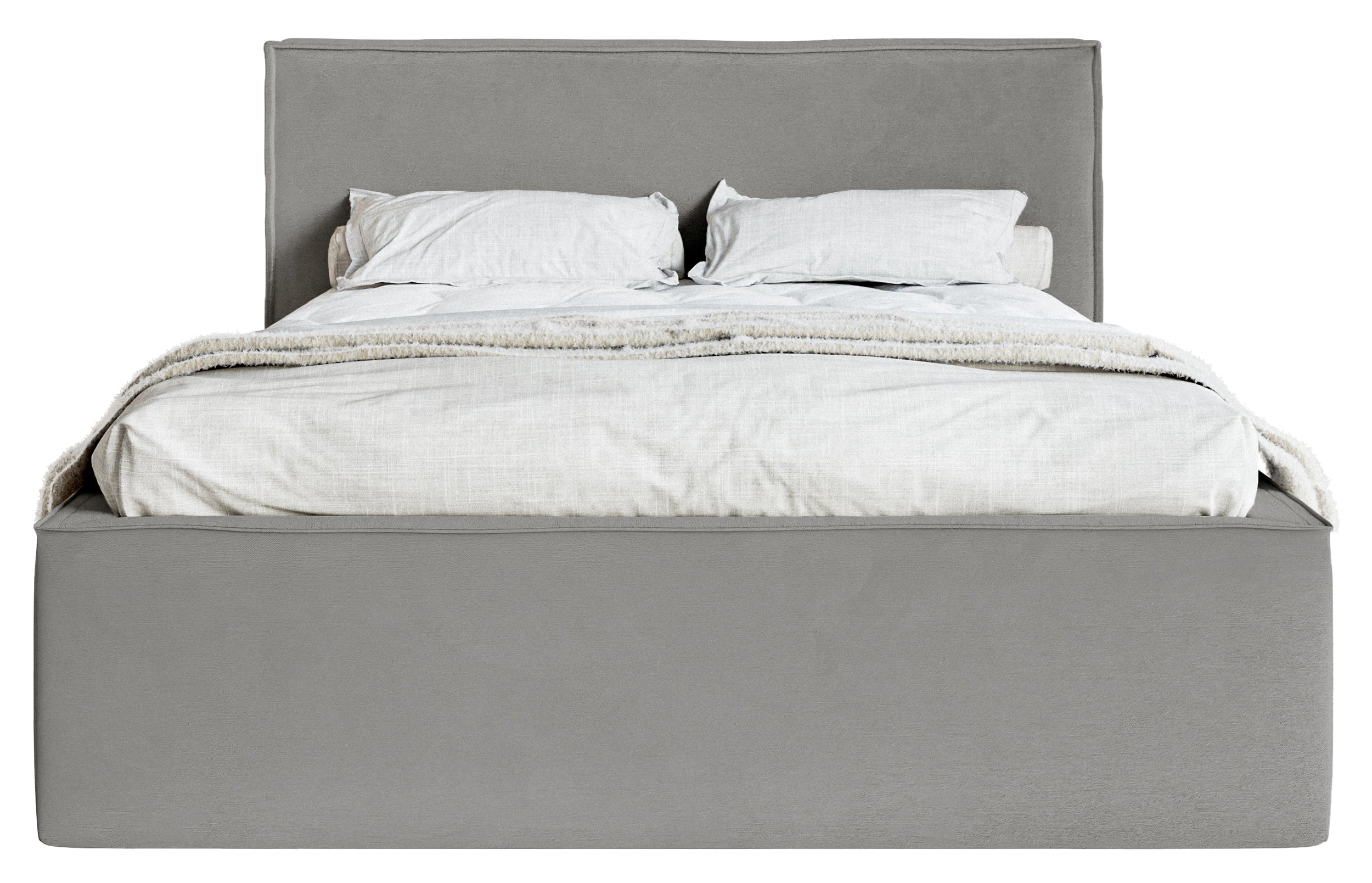 Gepolstertes Bett 160x200 cm Lucera mit Stauraum, grauer wasserabweisender Samtstoff