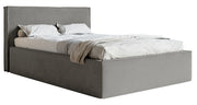 Gepolstertes Bett 160x200 cm Lucera mit Stauraum, grauer wasserabweisender Samtstoff