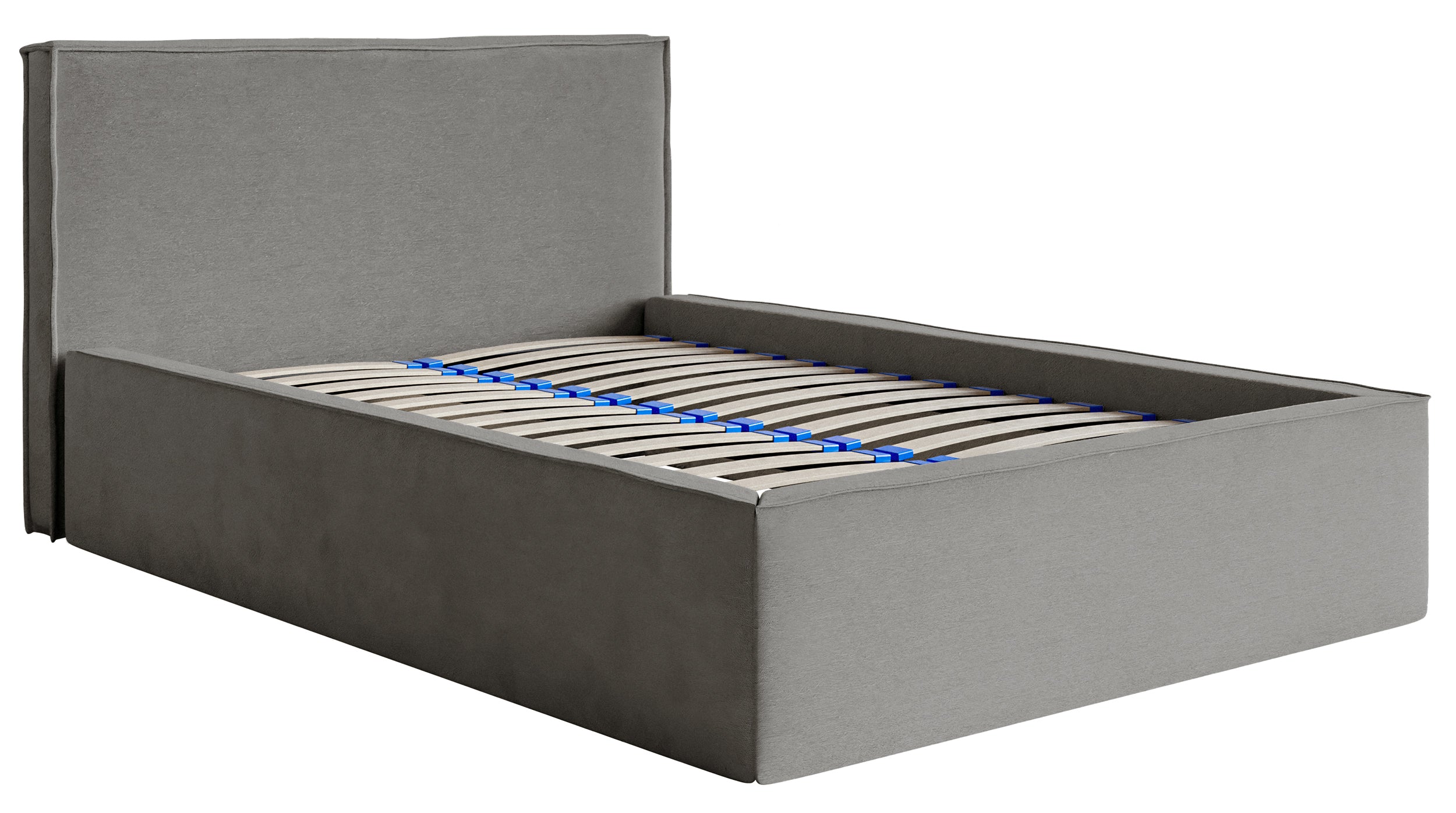 Gepolstertes Bett 160x200 cm Lucera mit Stauraum, grauer wasserabweisender Samtstoff