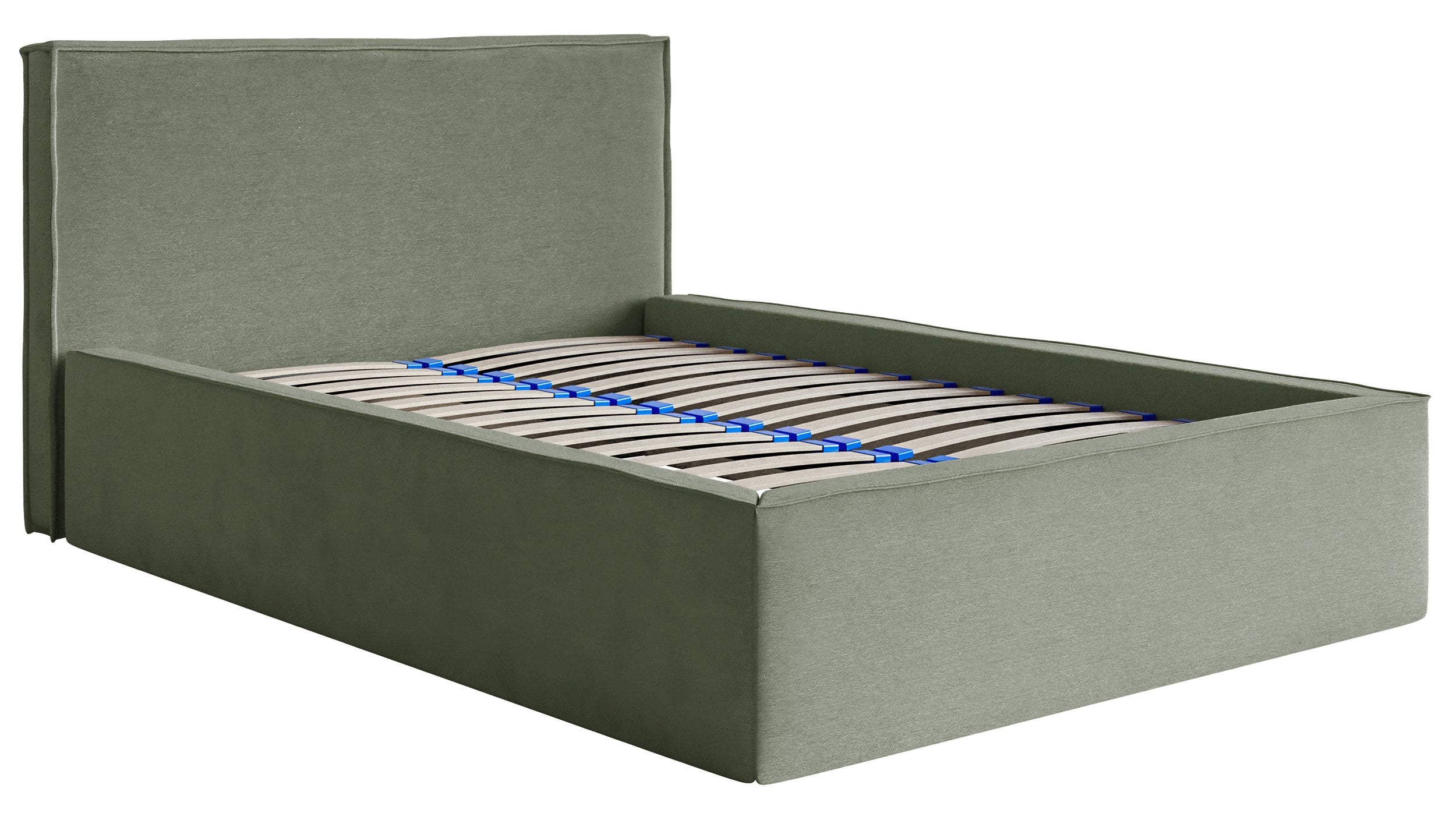 Polsterbett 140x200 cm Lucera mit Stauraum, eukalyptusfarbener Veloursstoff, wasserabweisend