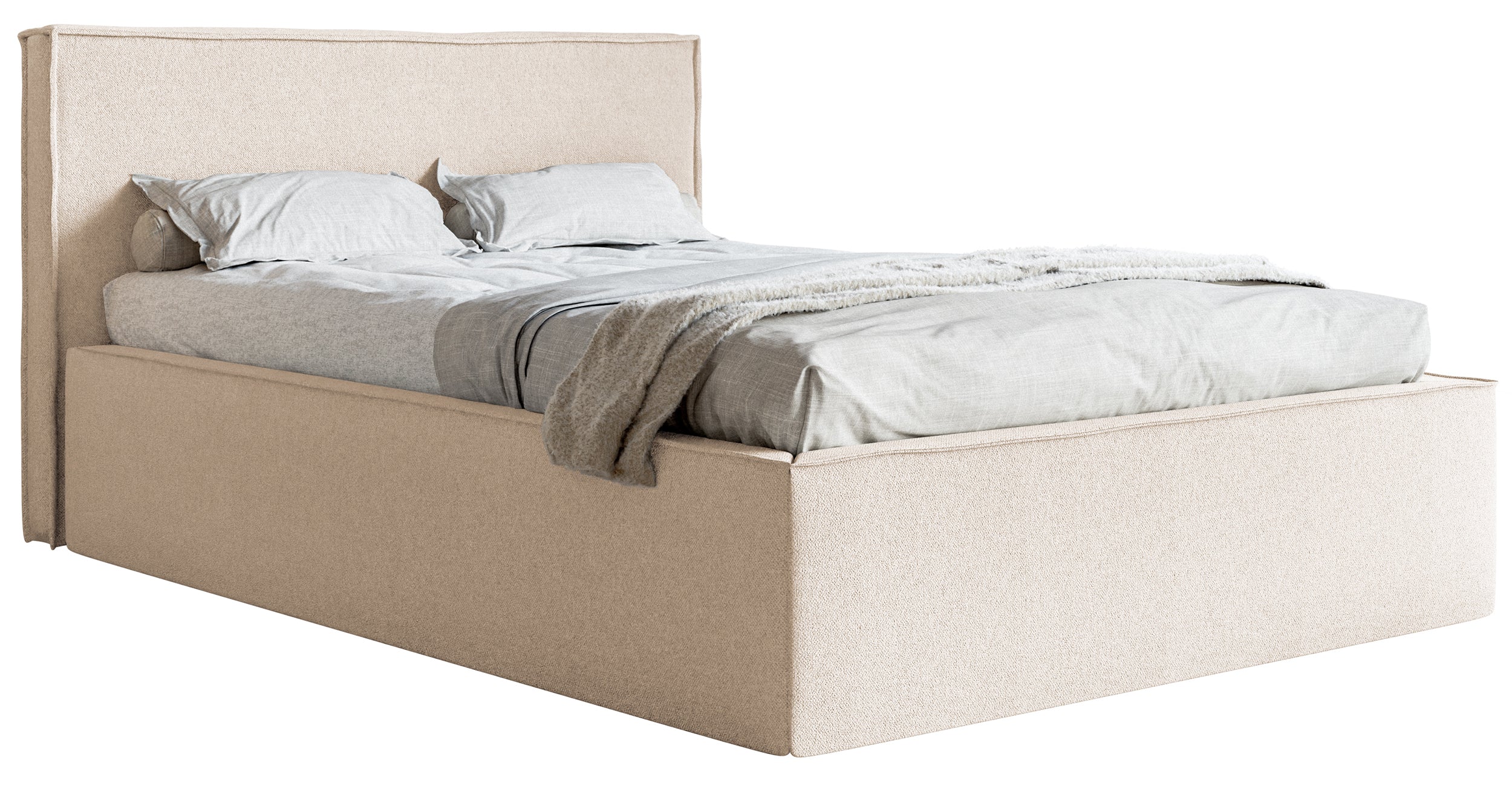 Polsterbett 160x200 cm Lucera mit Stauraum, hellbeiger Chenillestoff