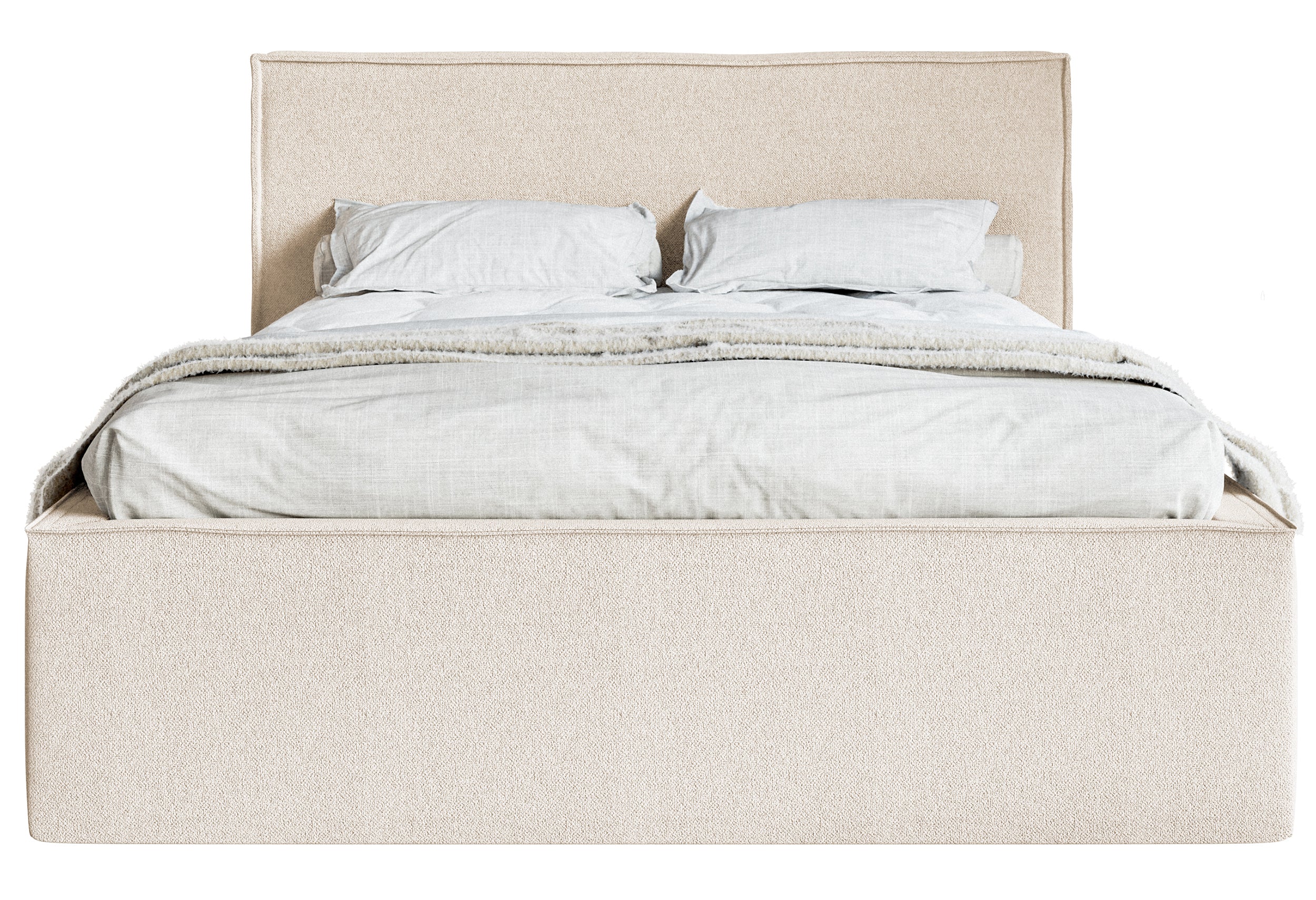 Polsterbett 160x200 cm Lucera mit Stauraum, hellbeiger Chenillestoff